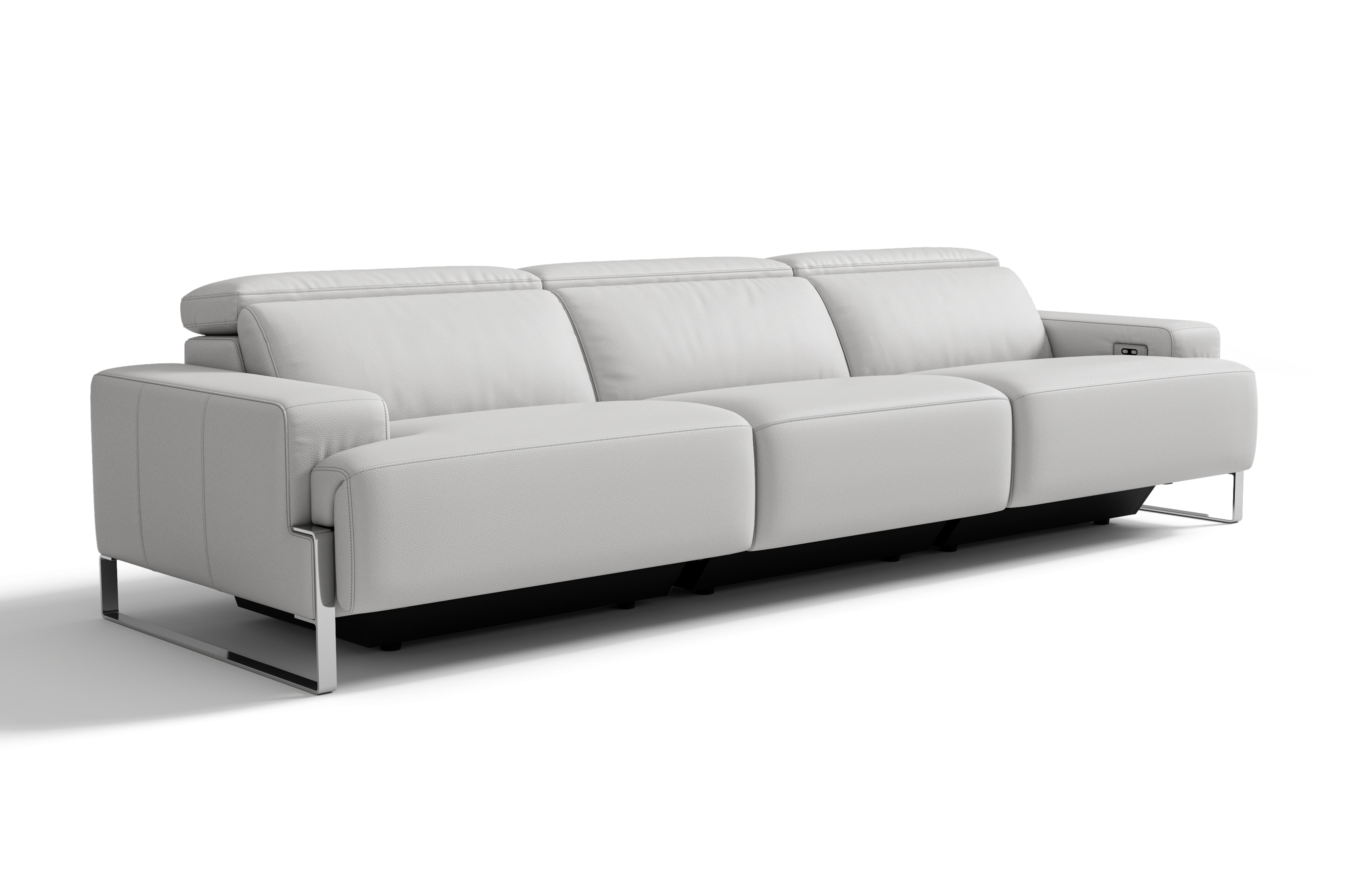 Valencia Melania Top Grain Leather Three Seats Reclining Sectional Sofa, Light Grey