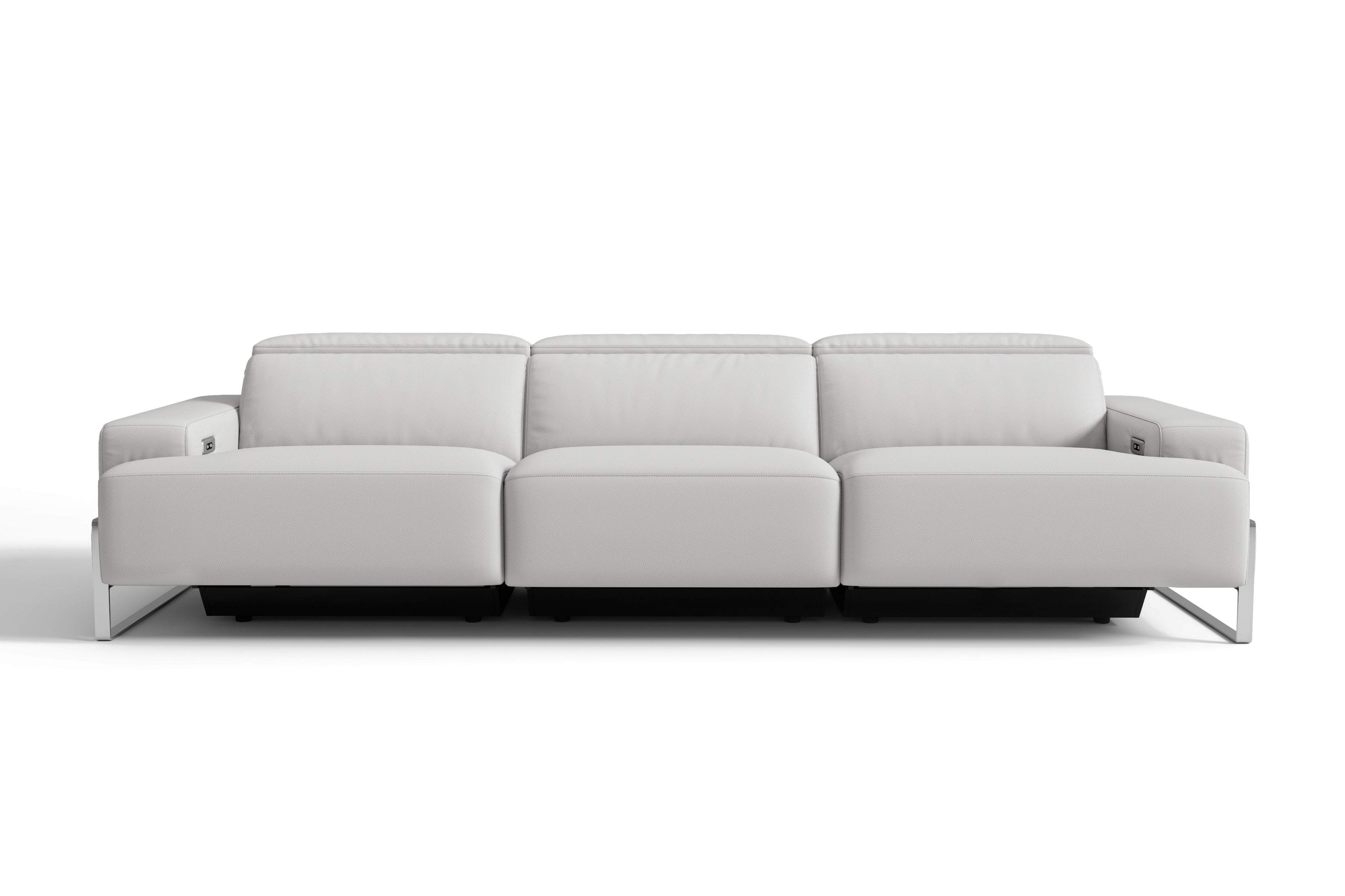 Valencia Melania Top Grain Leather Three Seats Reclining Sectional Sofa, Light Grey