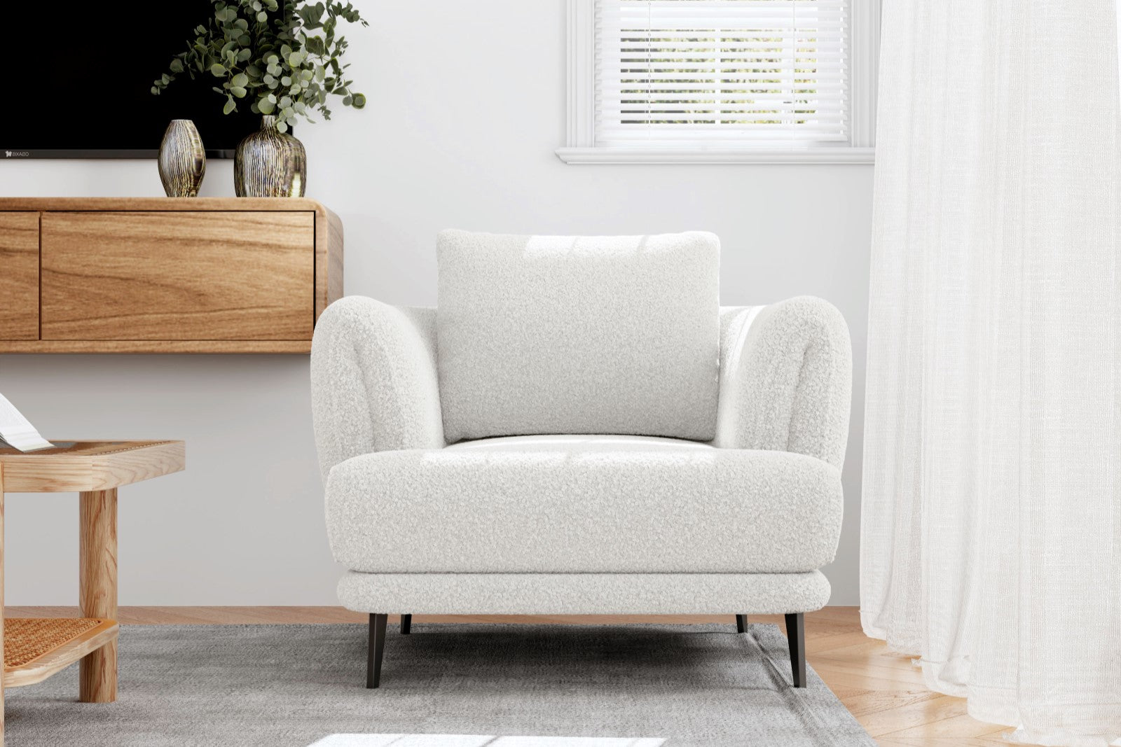 Valencia Melissa Boucle Fabric Accent Chair, White