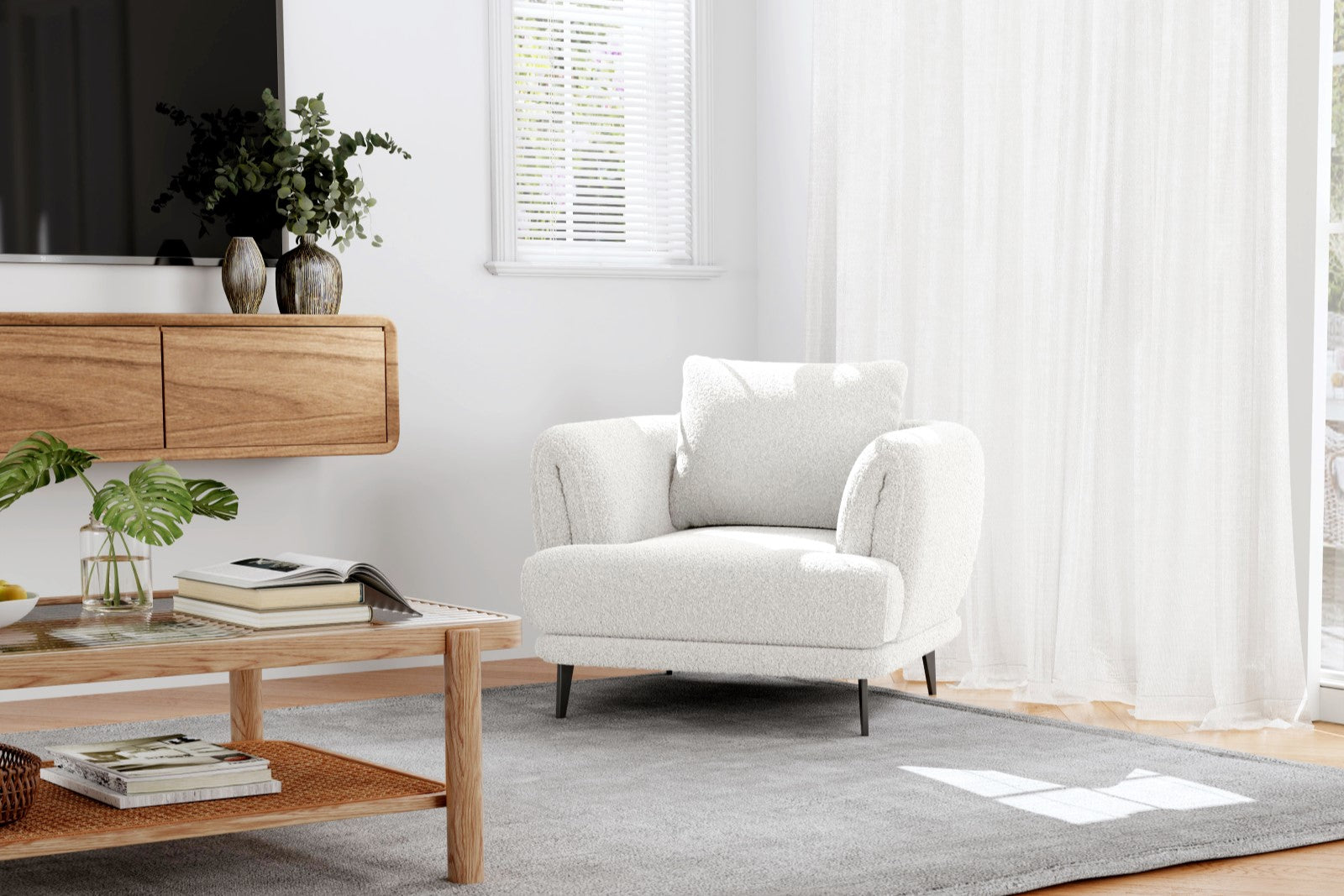 Valencia Melissa Boucle Fabric Accent Chair, White