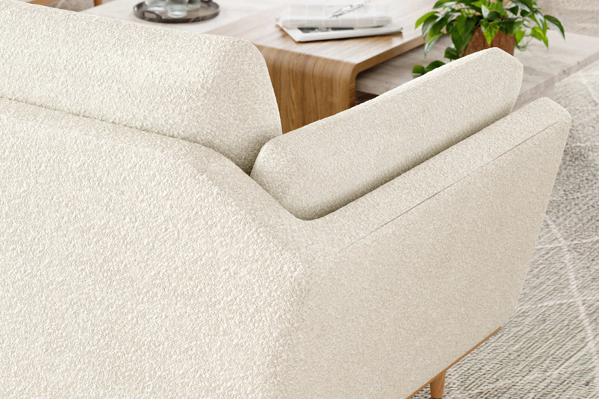 Valencia Mila Boucle Fabric Loveseat Sofa with Wood Base, Beige