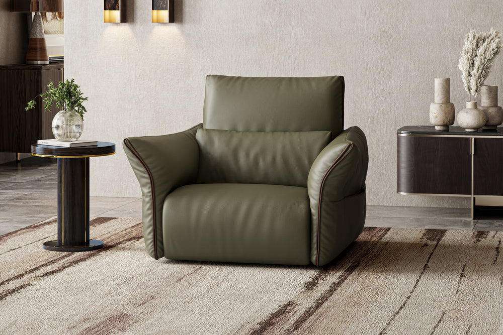 Valencia Morgan Top Grain Leather Recliner Seat, Olive Green