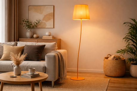 NICOLA Orange Mid-Century Modern Floor Lamp for Living Room, Bedroom & Office – Retro Minimalist Lighting