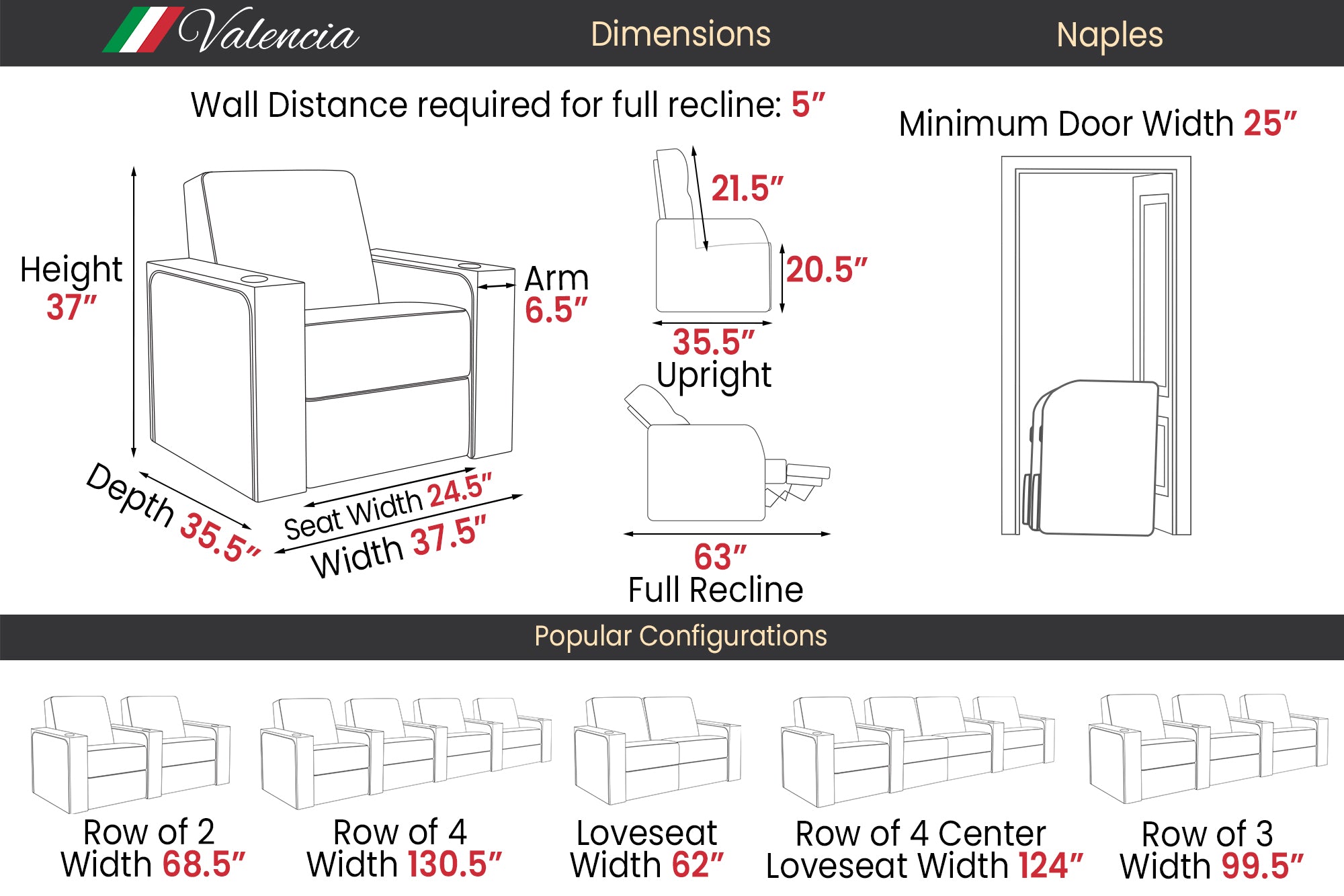 Dimension of A Luxurious, Raven, Single Seat, Piano Black Wood Frame, Naples Prestige Italian Leather Chair, Overall Height 37" Inches, Overall Wide 37.5" Inches, Overall Depth 35.5" Inches, Overall Seat Width 24.5" Inches, Seat to Bottom Height 20.5" Inches.