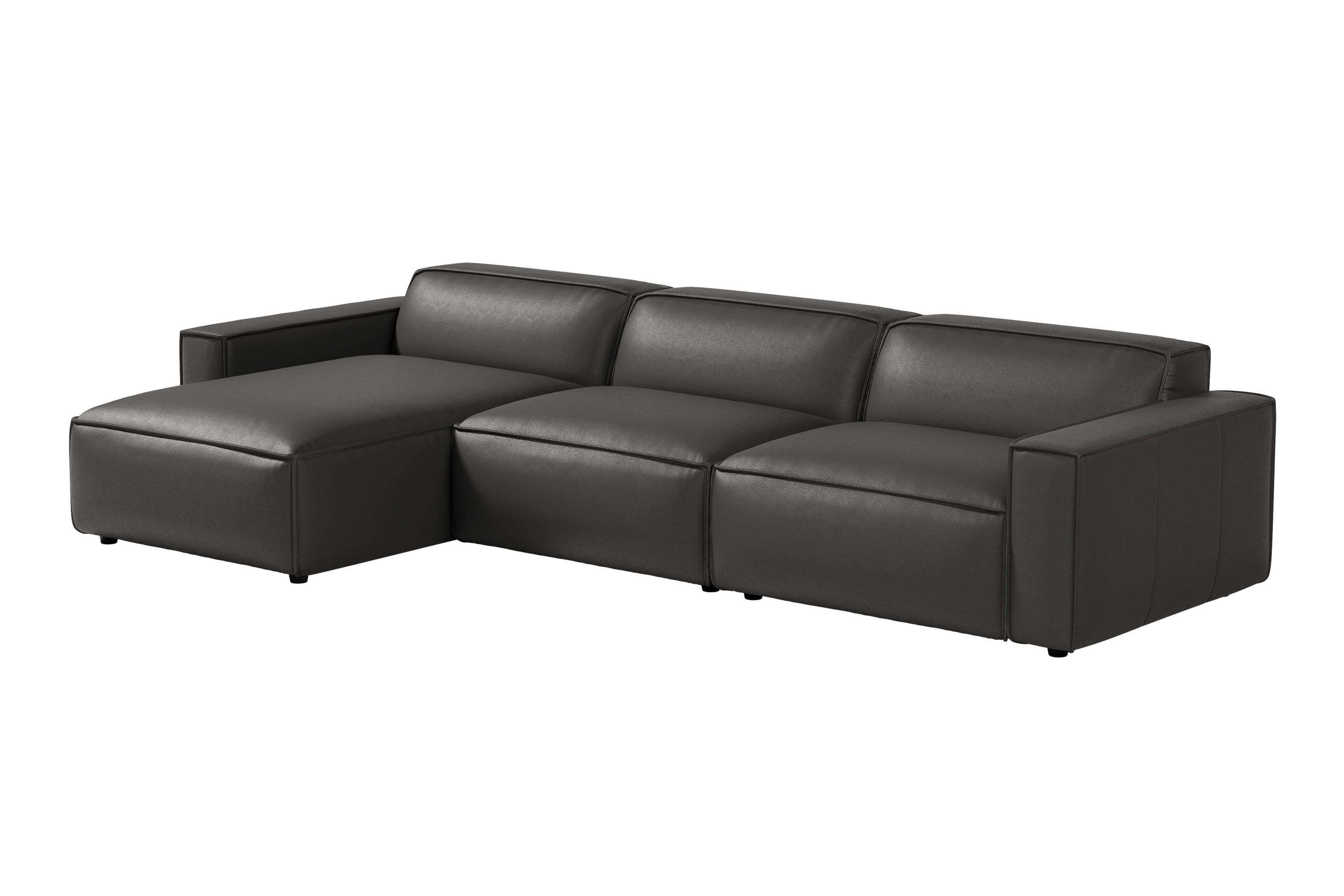 Valencia Nathan Full Aniline Leather Theater Lounge Modular Sofa with Down Feather, Left Chaise, Black Color