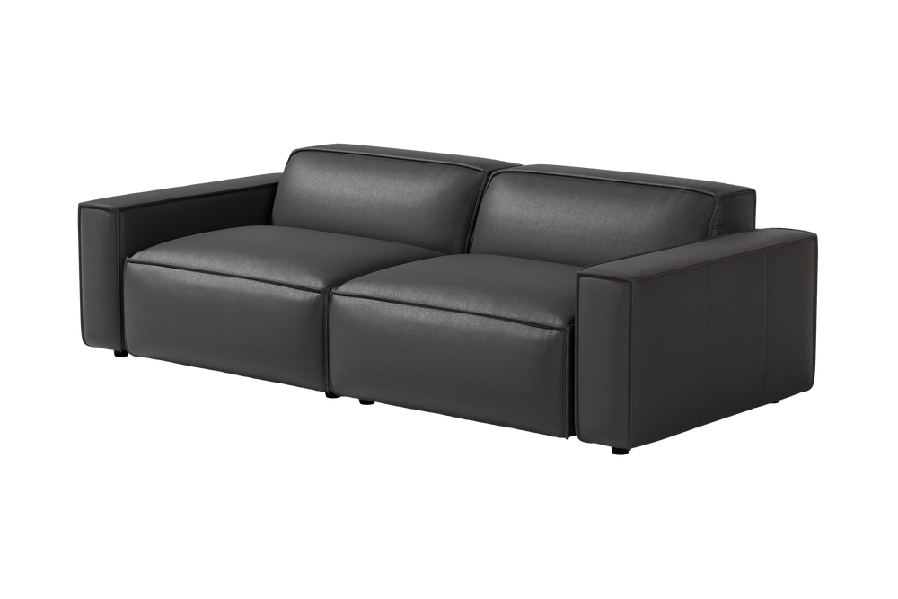 Valencia Nathan Full Aniline Leather Modular Sofa with Down Feather, Loveseat, Black Color