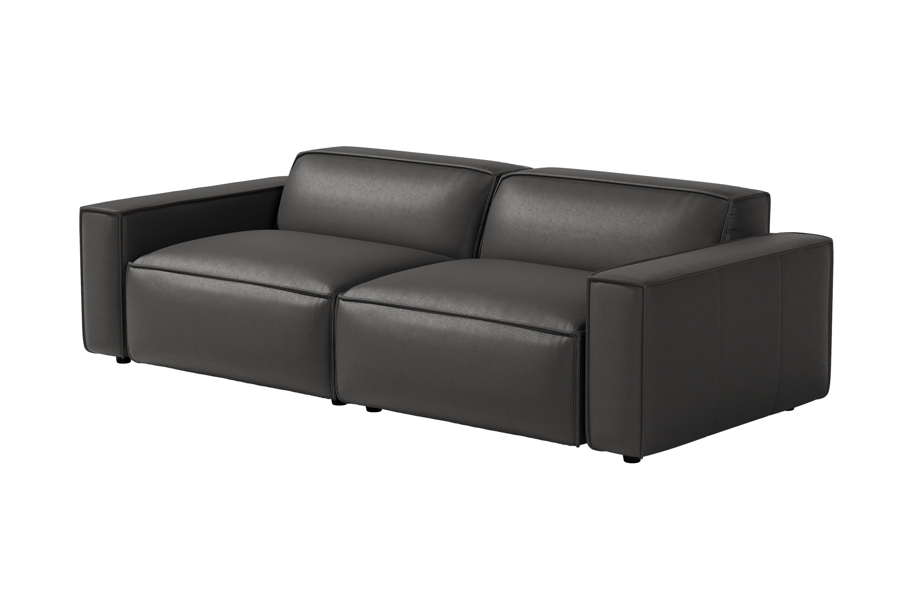 Valencia Nathan Full Aniline Leather Modular Sofa with Down Feather, Loveseat, Black Color