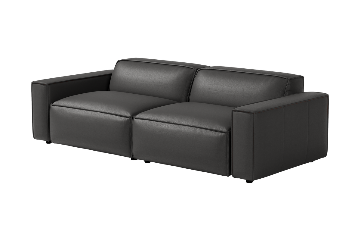 Valencia Nathan Full Aniline Leather Theater Lounge Modular Sofa with Down Feather, Loveseat, Black Colorpromo image