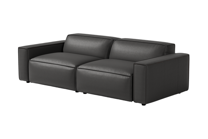 Valencia Nathan Full Aniline Leather Modular Sofa with Down Feather, Loveseat, Black Color