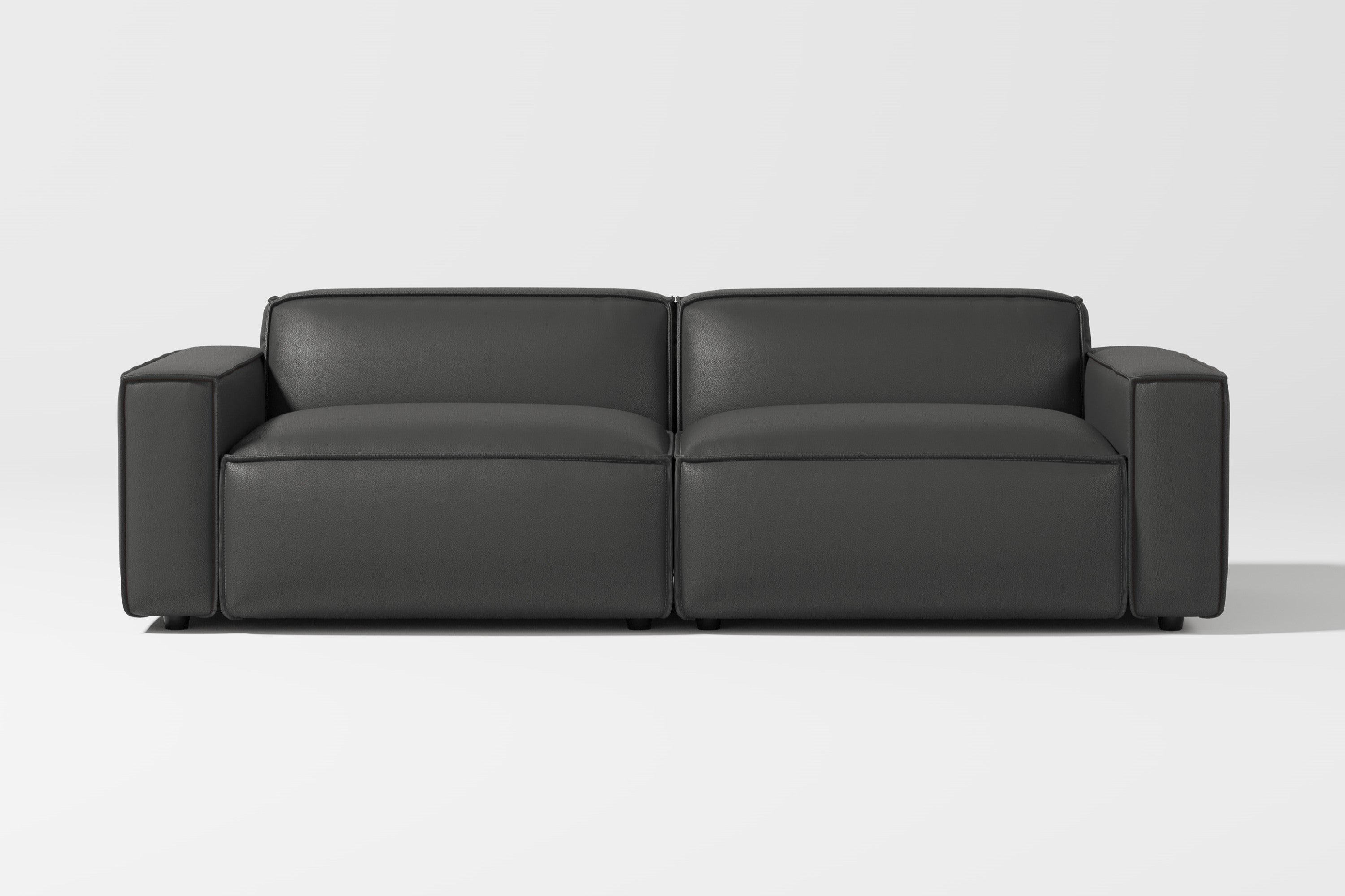 Valencia Nathan Full Aniline Leather Modular Sofa with Down Feather, Loveseat, Black Color