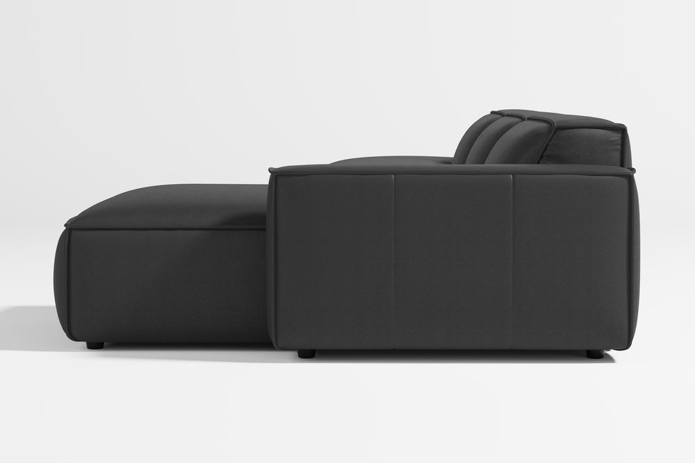 Valencia Nathan Aniline Leather Lounge Modular Sofa, Three Seats with Right Chaise, Black Color