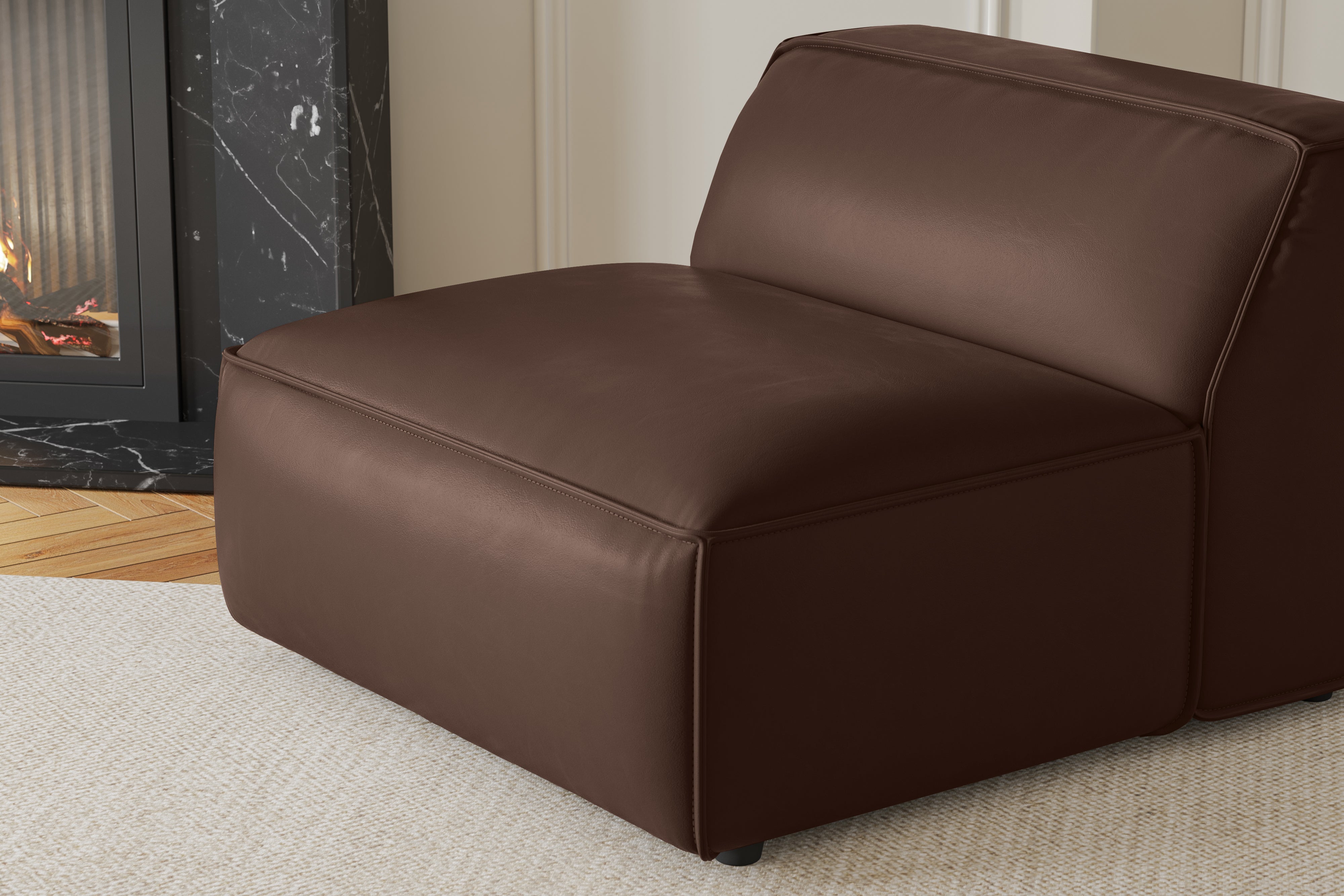 Valencia Nathan Full Aniline Leather Armless Piece, Dark Chocolate