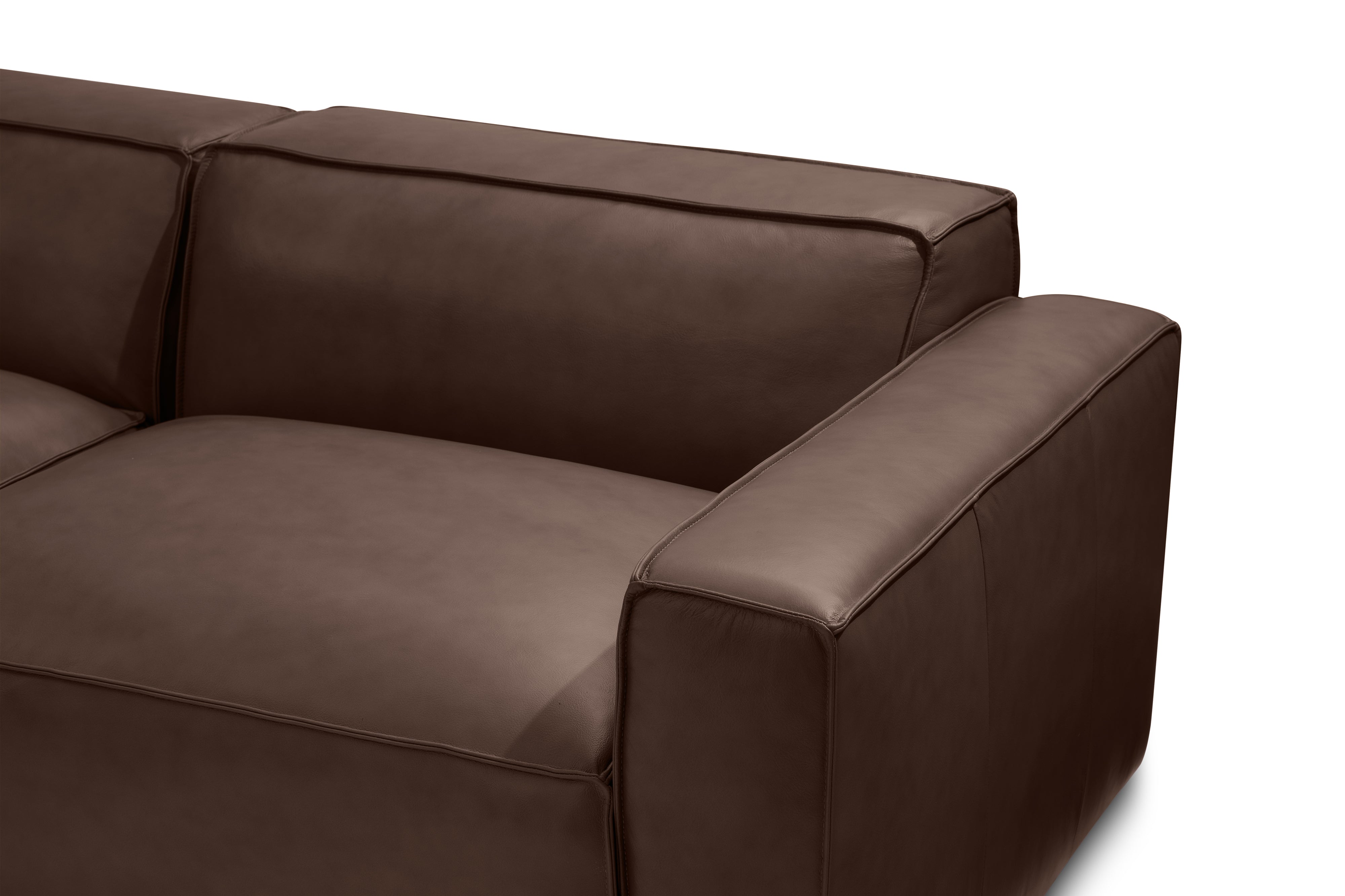 Valencia Nathan Full Aniline Leather Modular Sofa with Down Feather, Bed Shape, Dark Chocolate