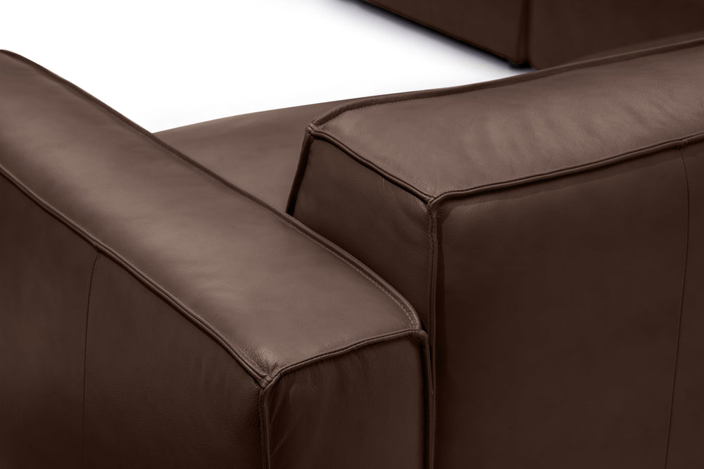 Valencia Nathan Full Aniline Leather Modular Sofa with Down Feather, Bed Shape, Dark Chocolate