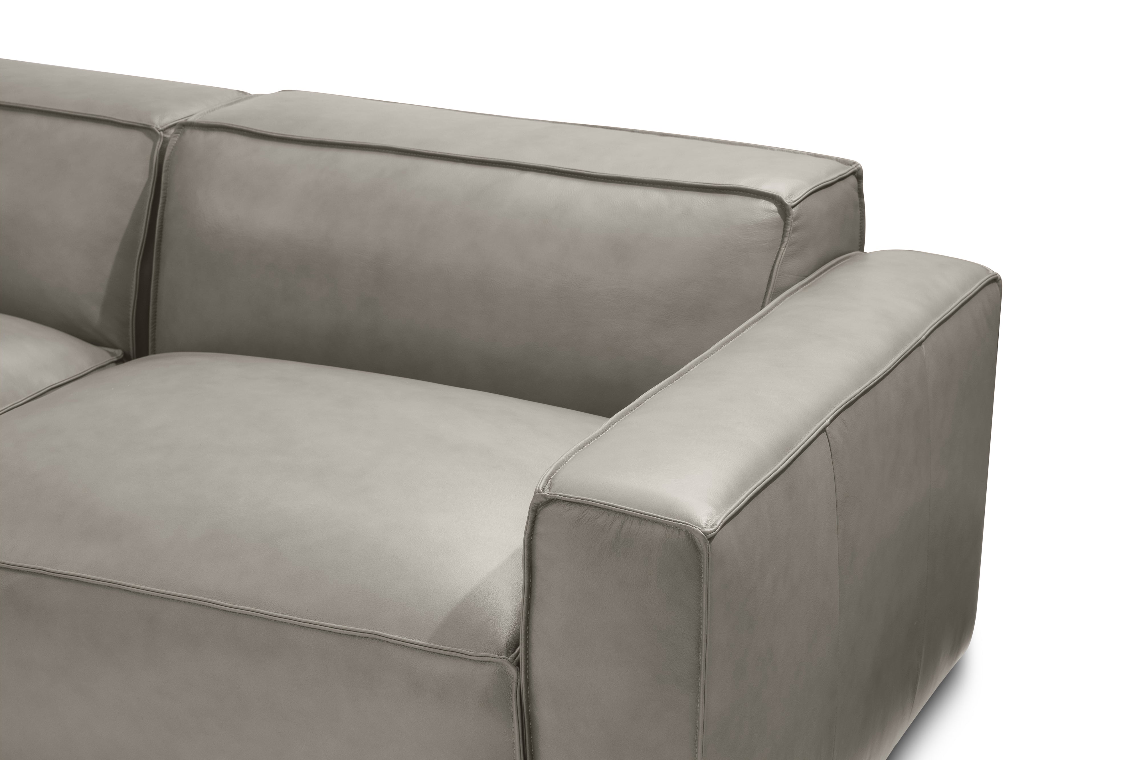 Valencia Nathan Full Aniline Leather Modular Sofa with Down Feather, Bed Shape, Light Grey