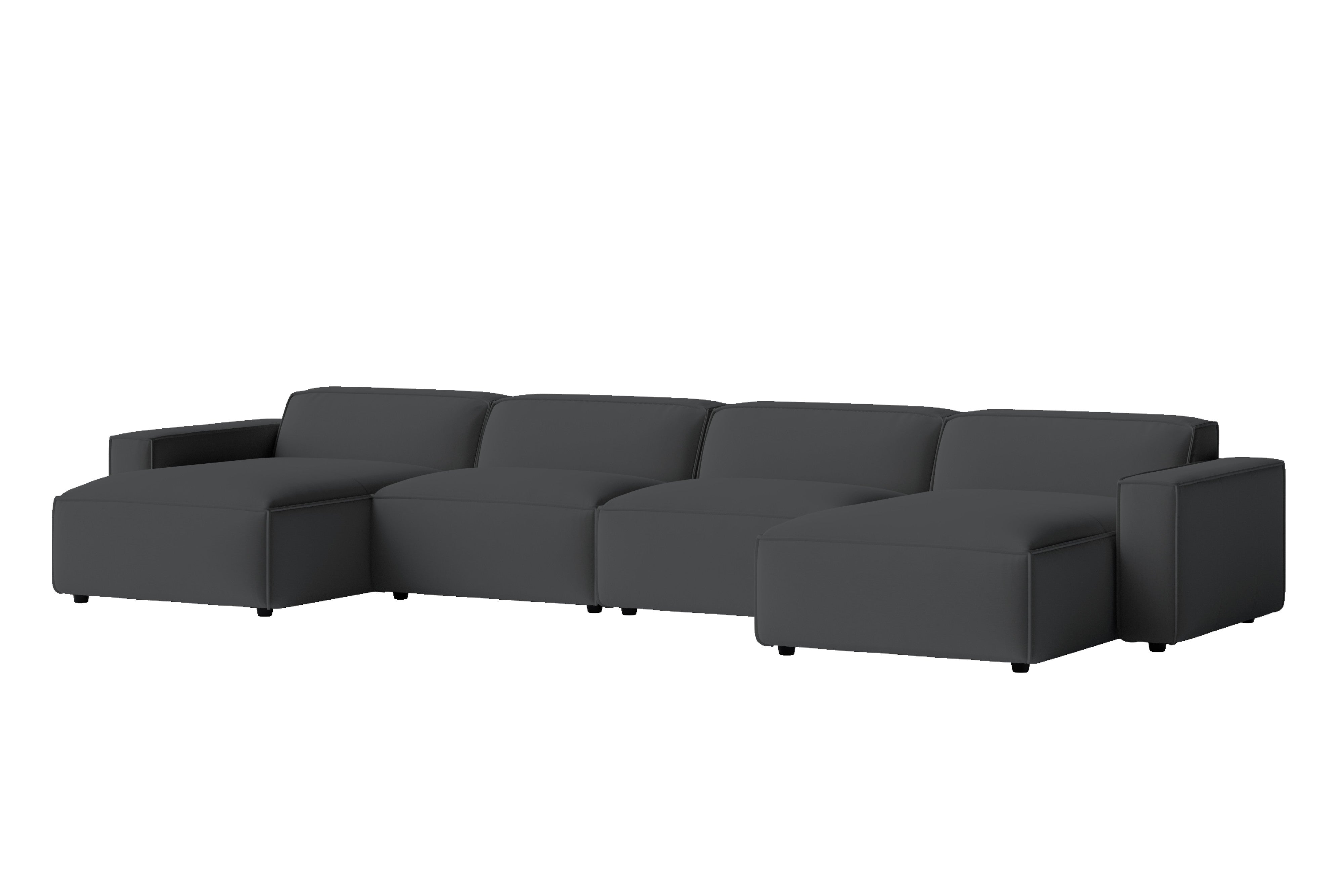 Valencia Nathan Performance Fabric Modular Sofa with Down Feather, Row of 4 with 2 Chaises, Black