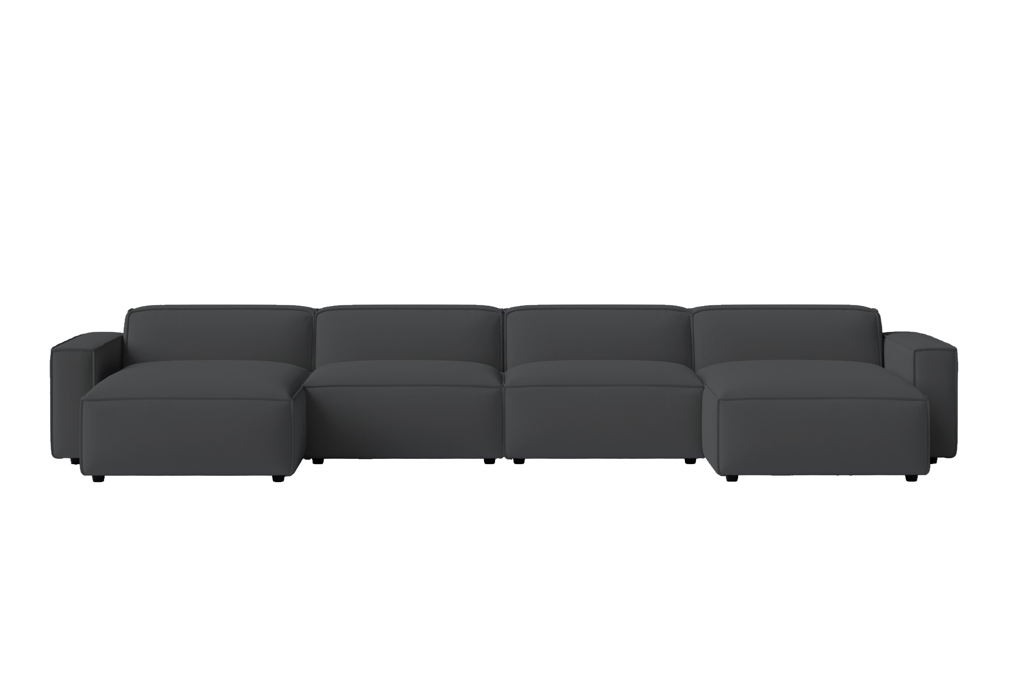 Valencia Nathan Performance Fabric Modular Sofa with Down Feather, Row of 4 with 2 Chaises, Black