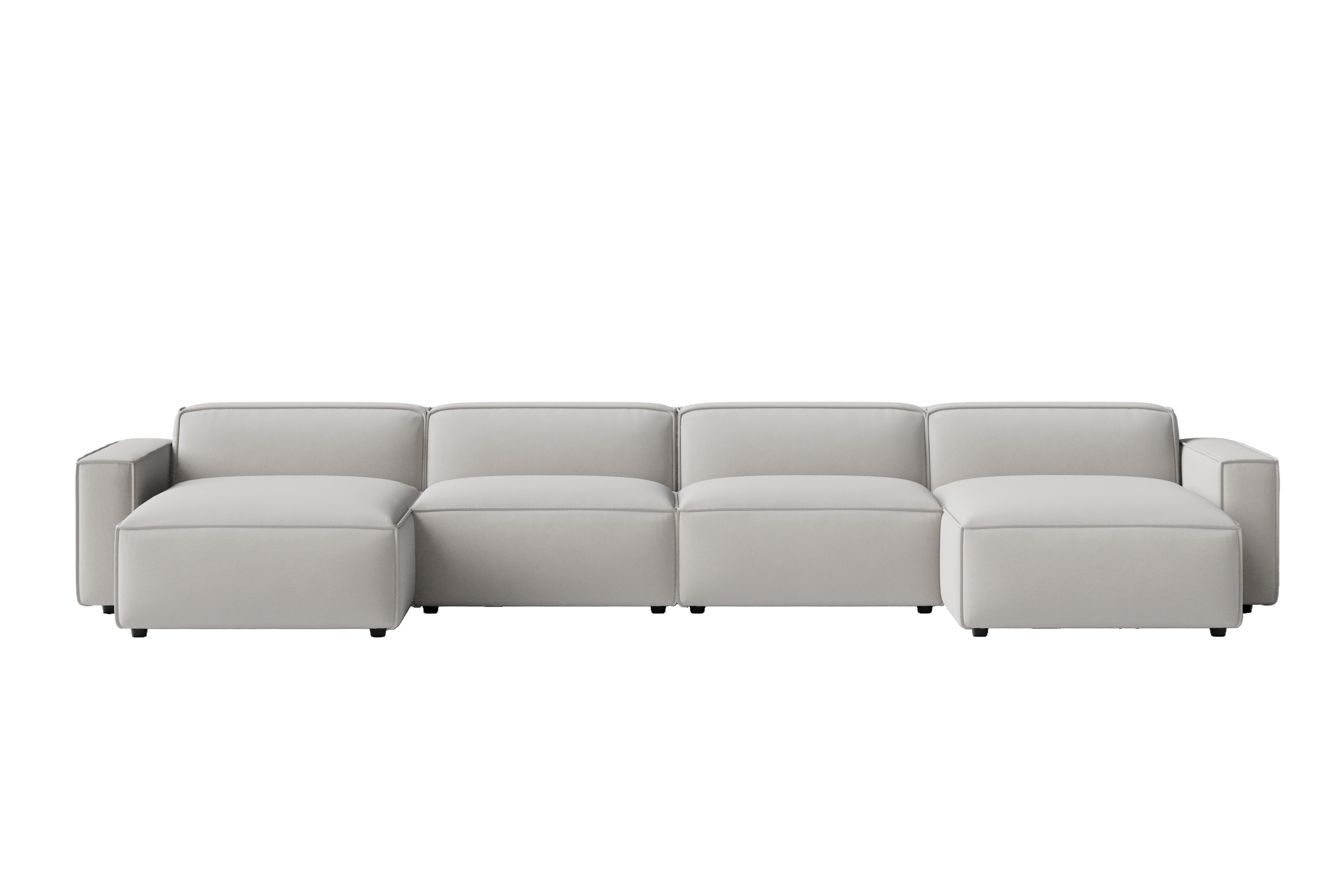 Valencia Nathan Performance Fabric Modular Sofa with Down Feather, Row of 4 with 2 Chaises, White