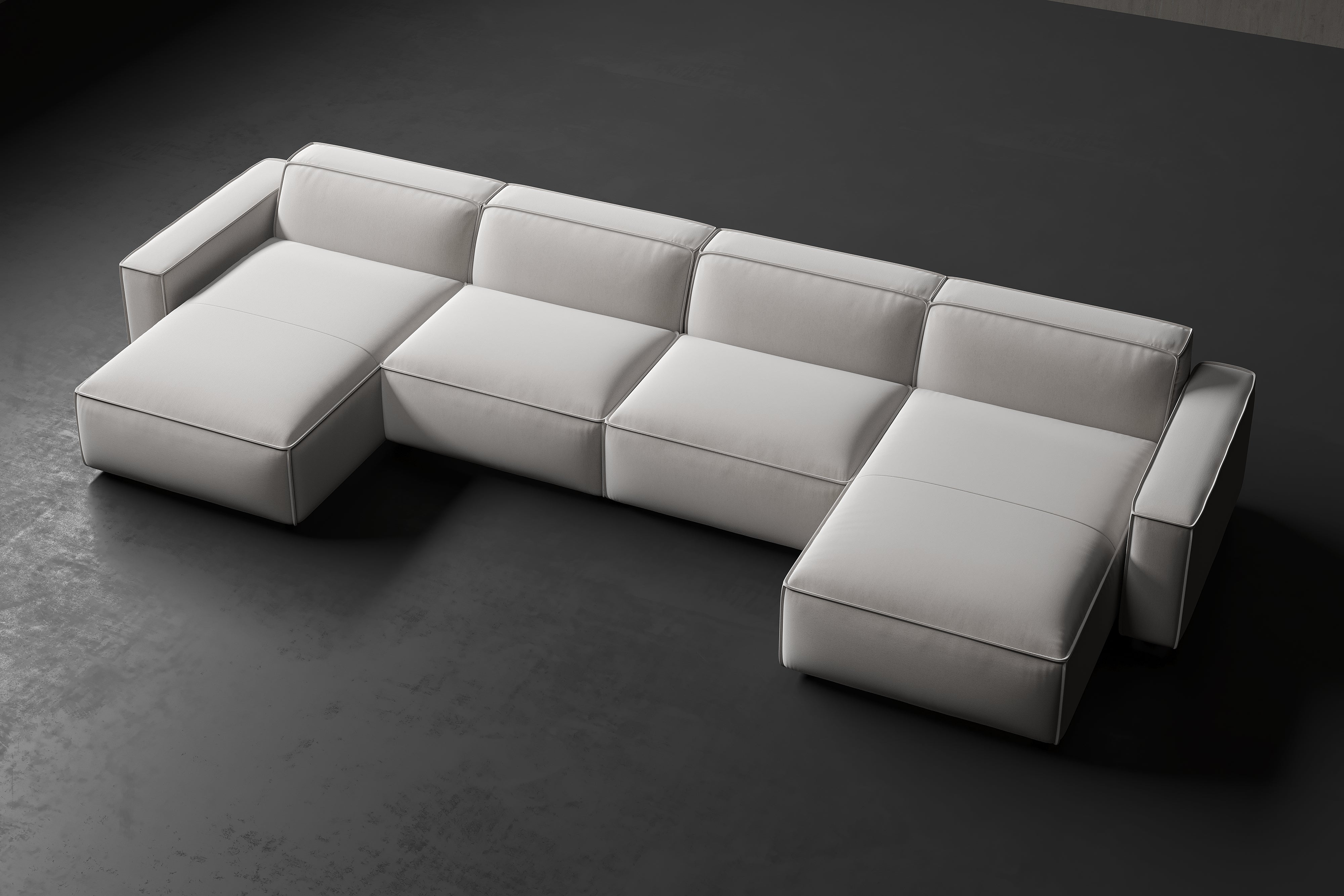 Valencia Nathan Performance Fabric Modular Sofa with Down Feather, Row of 4 with 2 Chaises, White