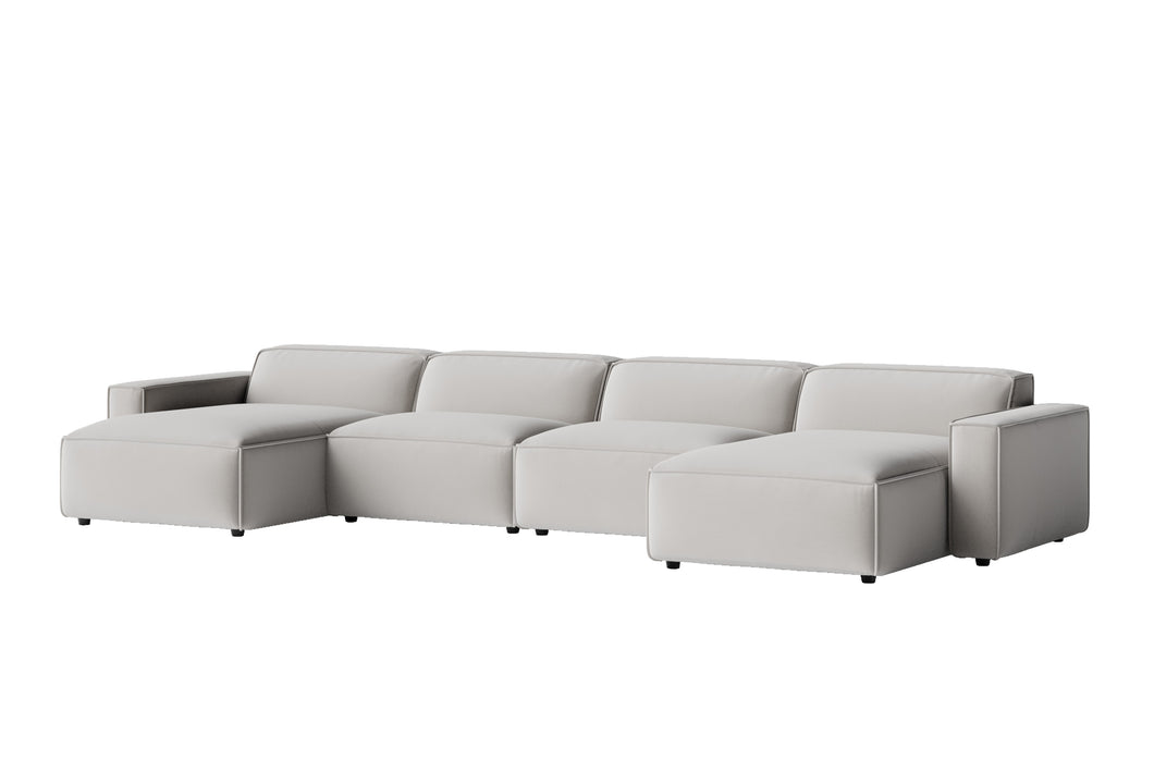 Valencia Nathan Performance Fabric Modular Sofa with Down Feather, Row of 4 with 2 Chaises, White