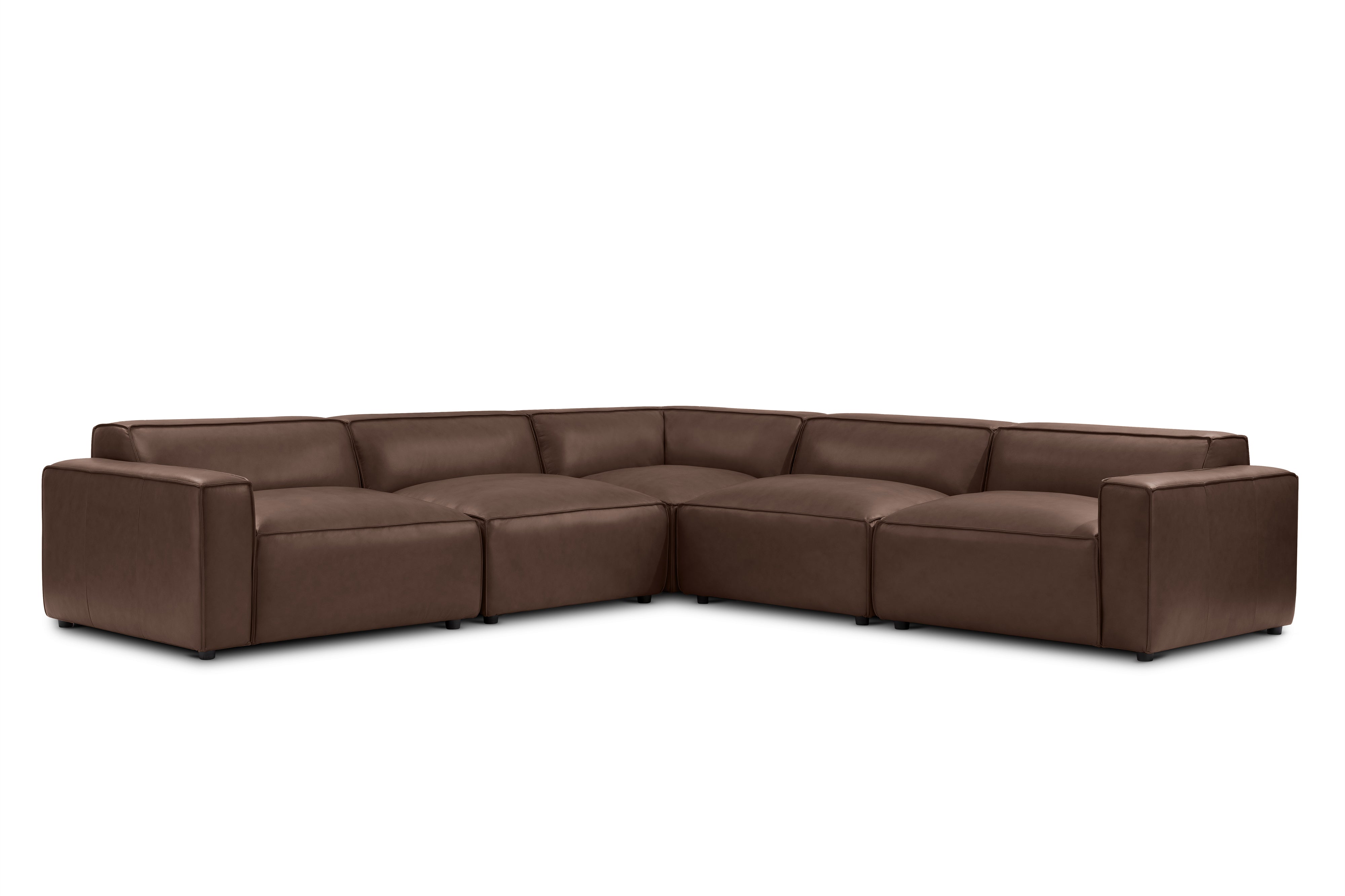 Valencia Nathan Full Aniline Leather Modular Sofa with Down Feather, L-Shape, Dark Chocolate