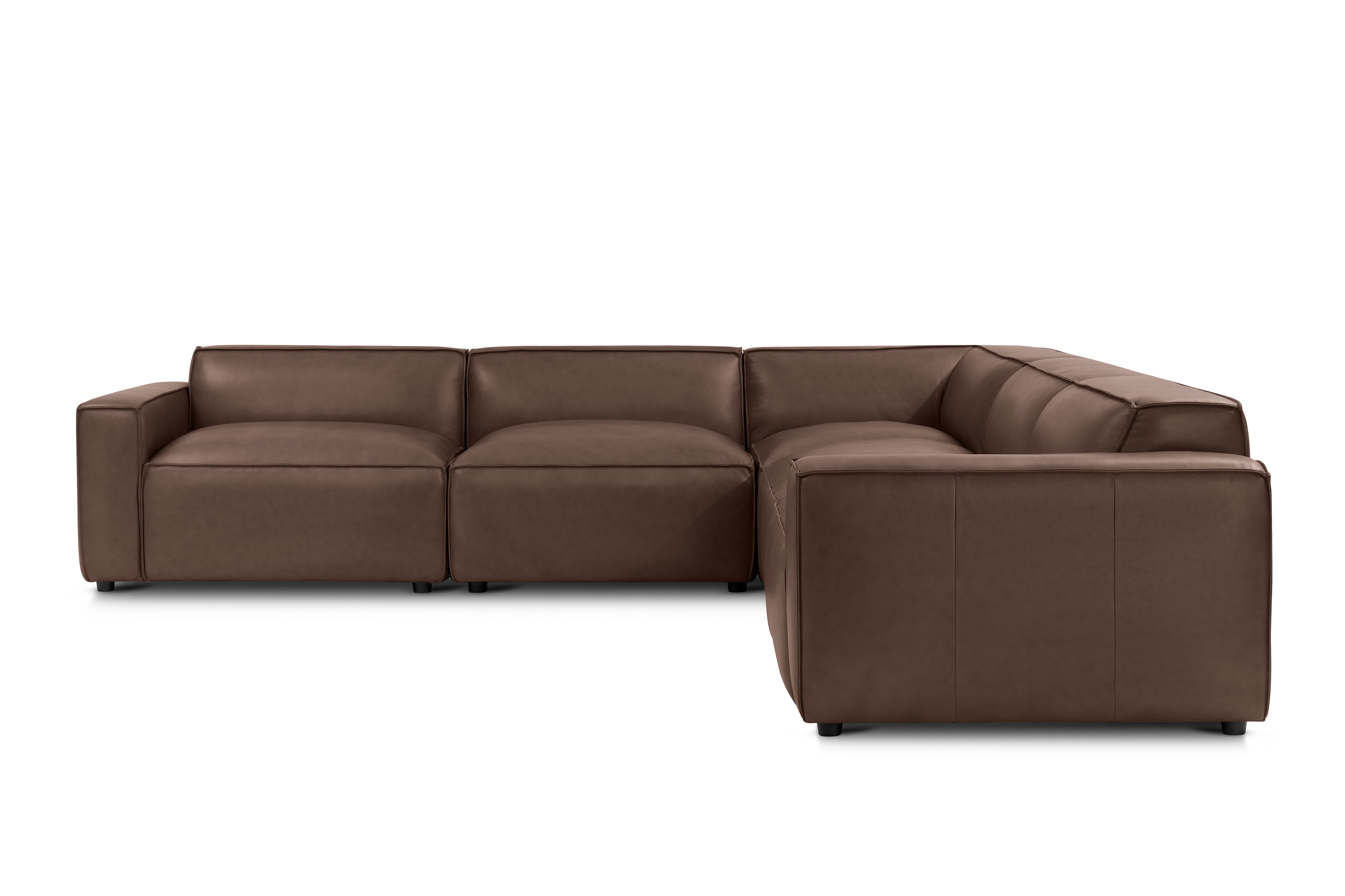 Valencia Nathan Full Aniline Leather Modular Sofa with Down Feather, L-Shape, Dark Chocolate