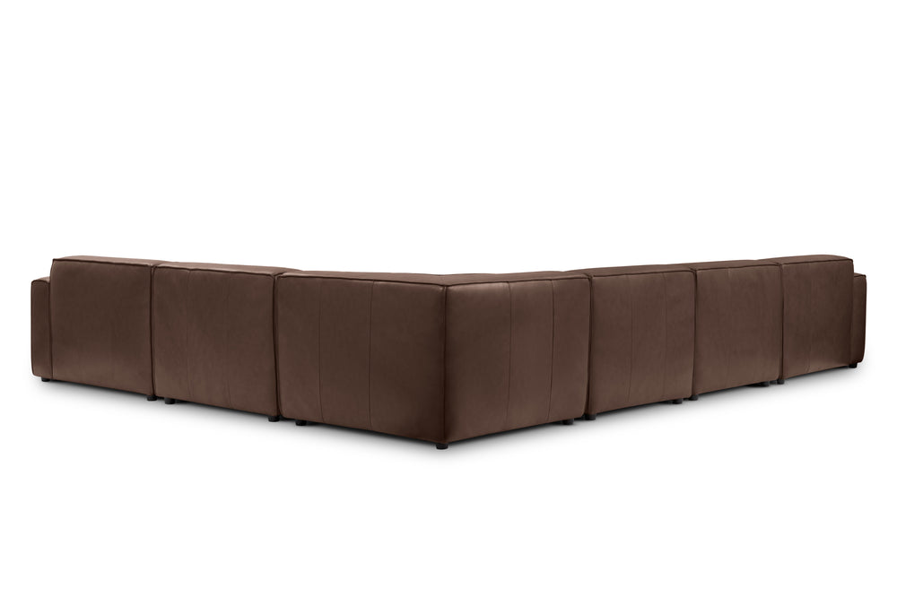 Valencia Nathan Full Aniline Leather Modular Sofa with Down Feather, L-Shape, Dark Chocolate