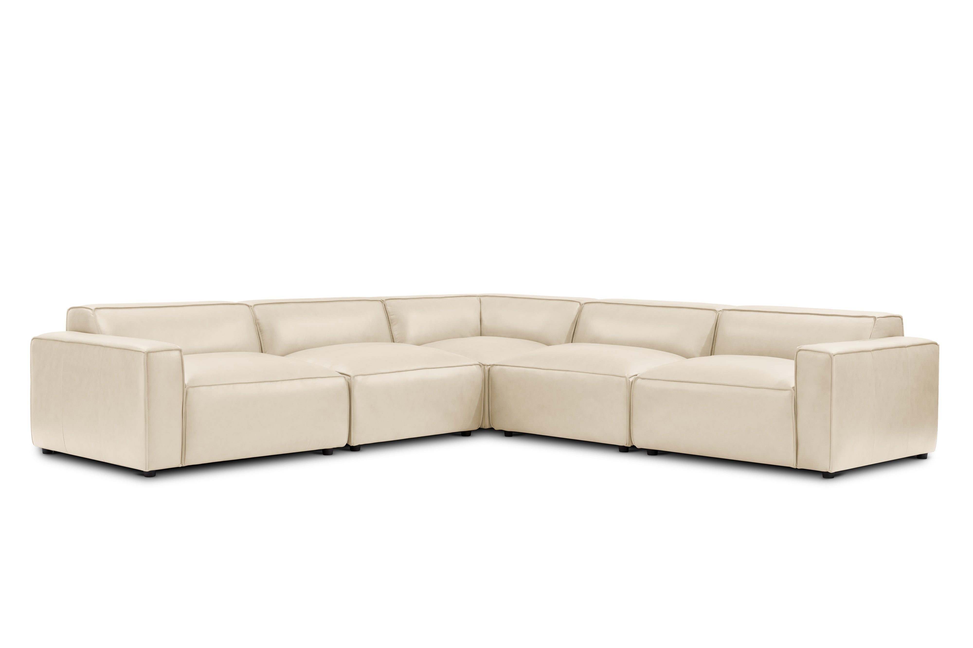 Valencia Nathan Full Aniline Leather Modular Sofa with Down Feather, L-Shape, Antique White