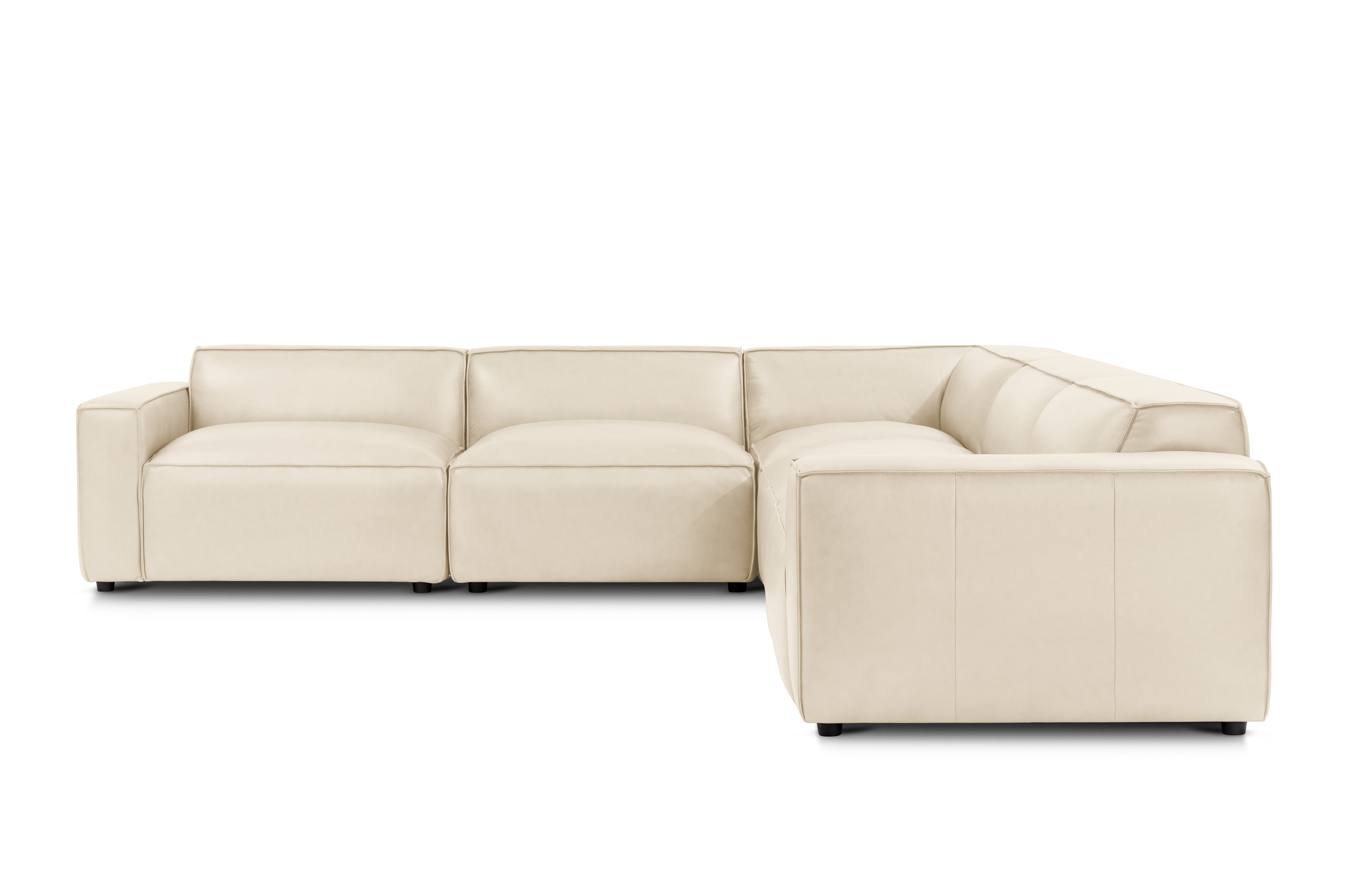 Valencia Nathan Full Aniline Leather Modular Sofa with Down Feather, L-Shape, Antique White