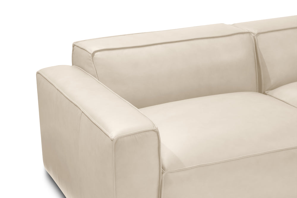 Valencia Nathan Full Aniline Leather Modular Sofa with Down Feather, L-Shape, Antique White