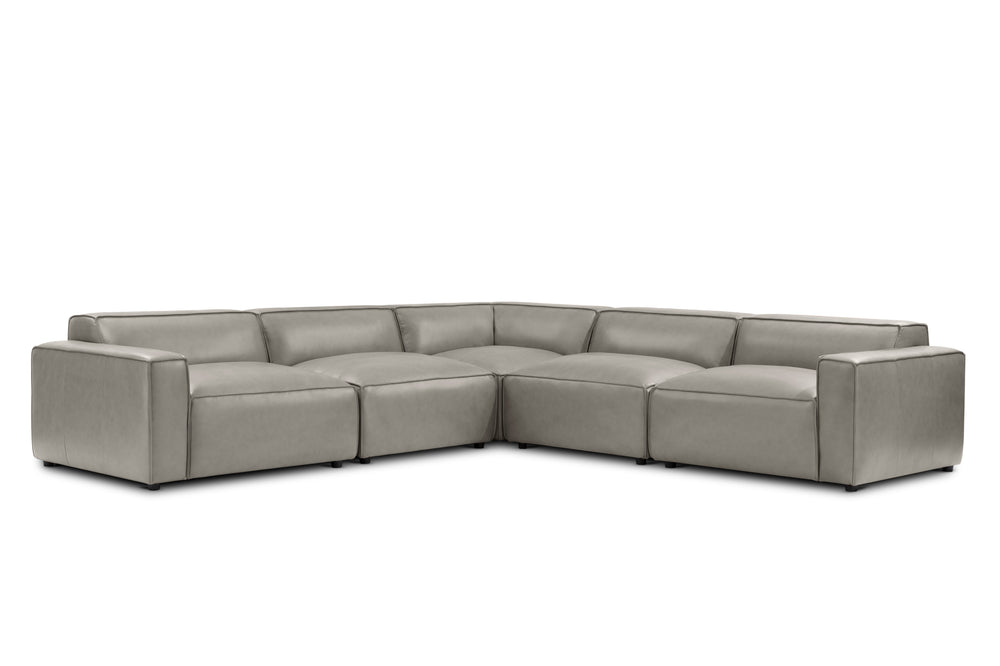 Valencia Nathan Full Aniline Leather Modular Sofa with Down Feather, L-Shape, Light Grey