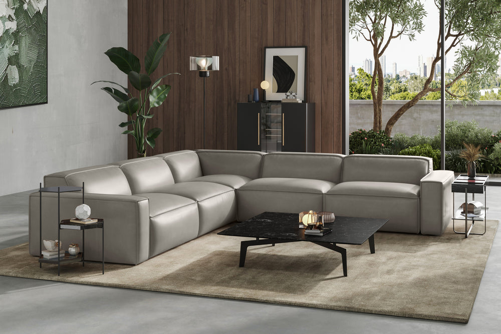 Valencia Nathan Full Aniline Leather Modular Sofa with Down Feather, L-Shape, Light Grey