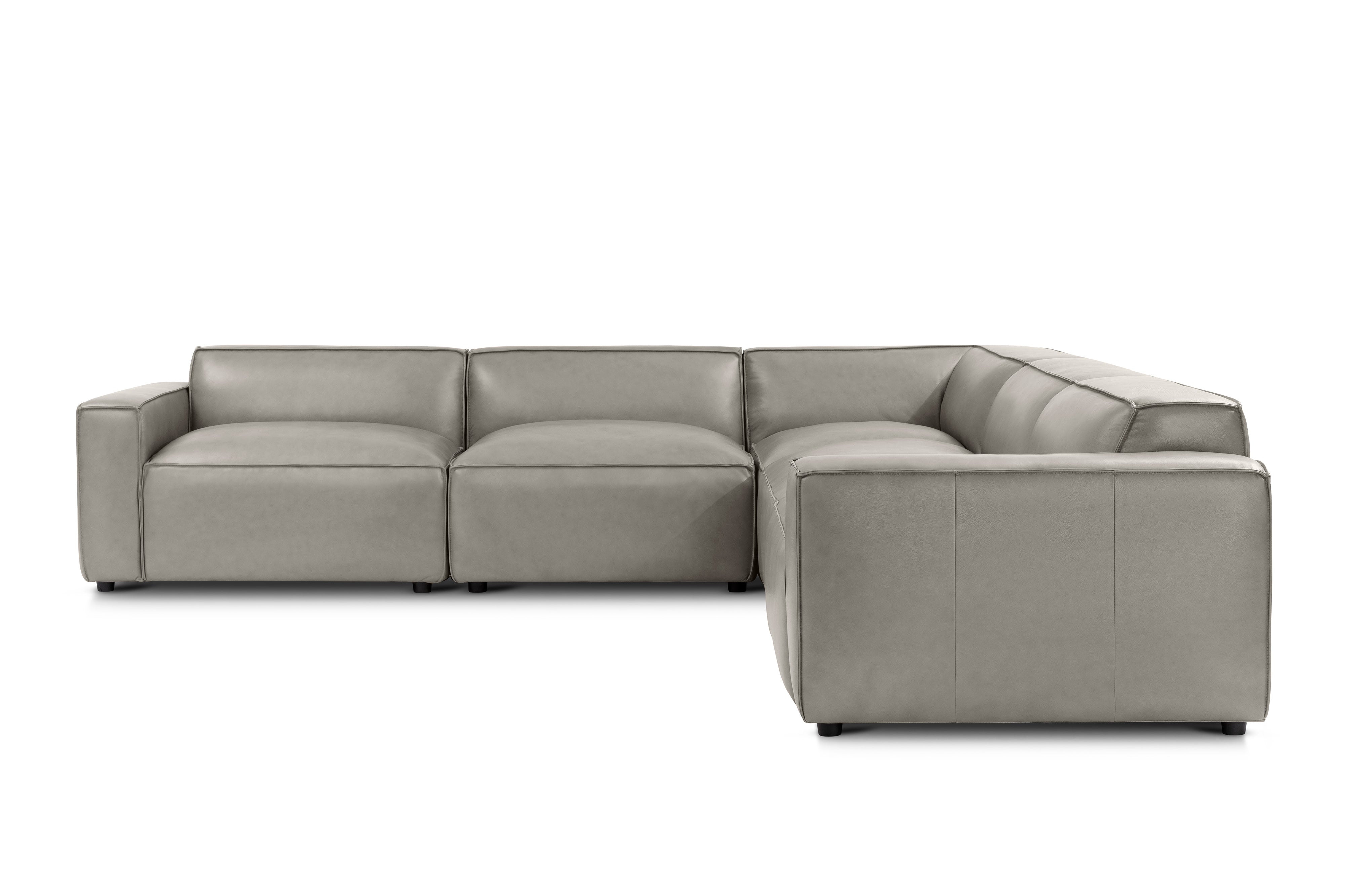 Valencia Nathan Full Aniline Leather Modular Sofa with Down Feather, L-Shape, Light Grey