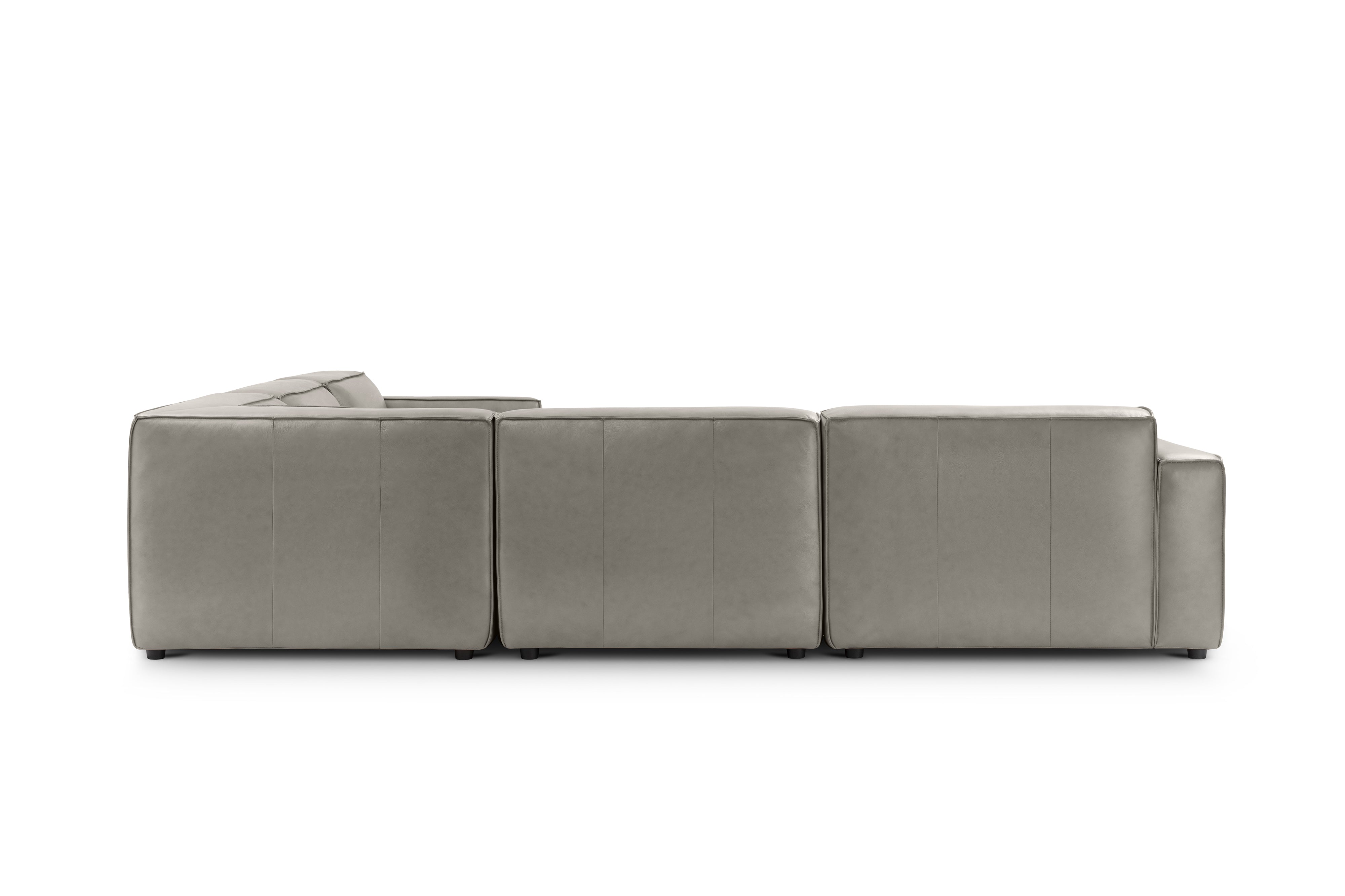 Valencia Nathan Full Aniline Leather Modular Sofa with Down Feather, L-Shape, Light Grey