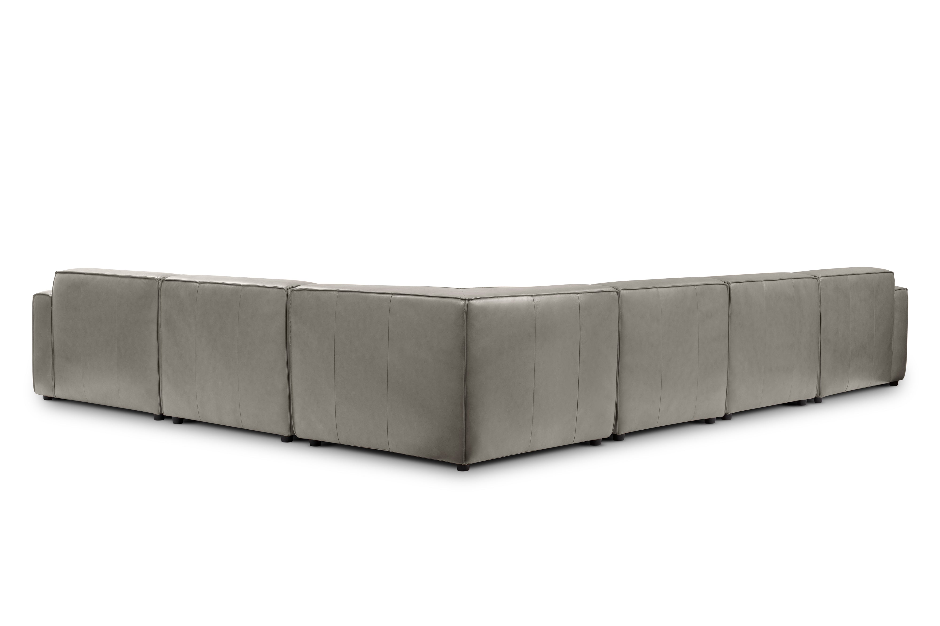 Valencia Nathan Full Aniline Leather Modular Sofa with Down Feather, L-Shape, Light Grey