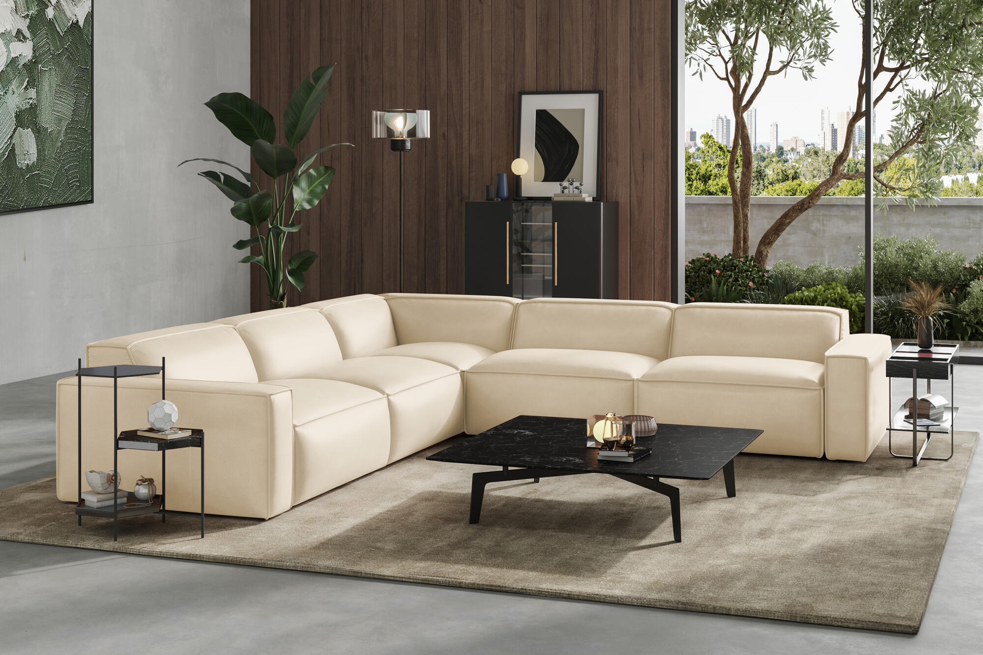 Nathan Leather Modular Corner Sectional Sofa