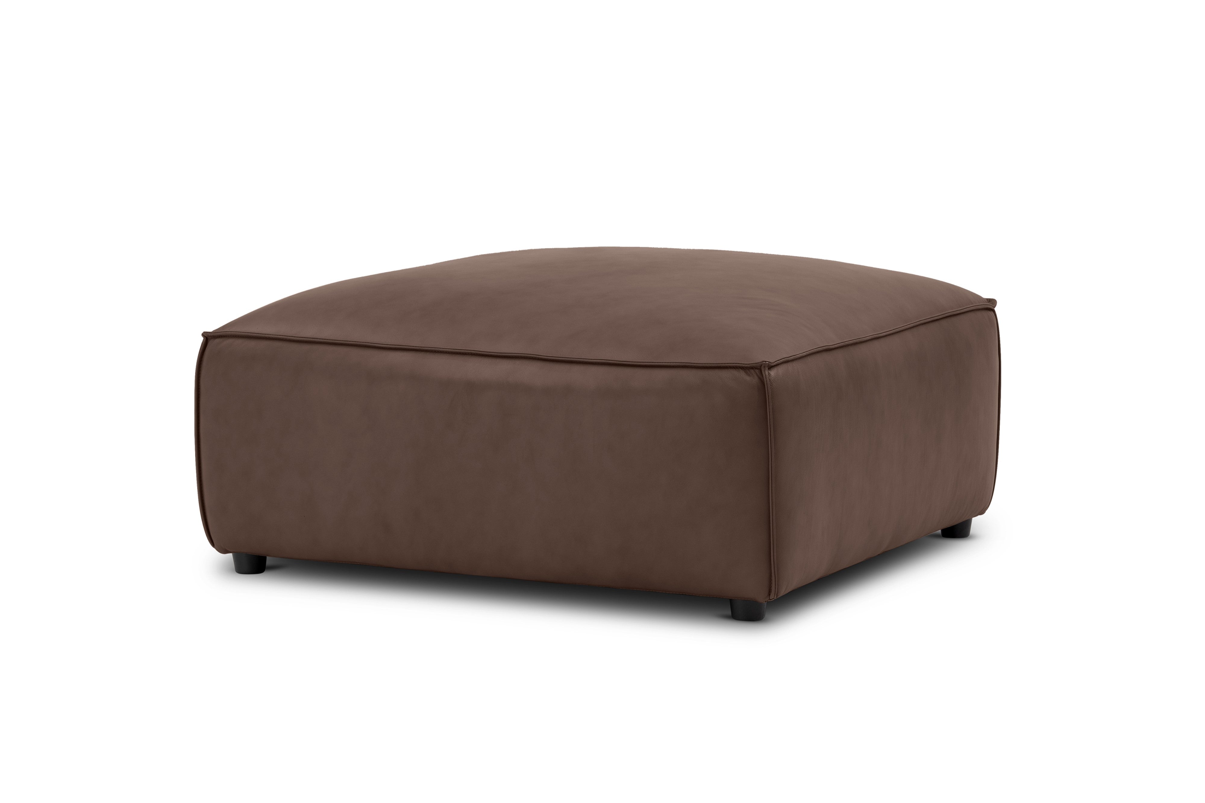 Valencia Nathan Full Aniline Leather Ottoman, Dark Chocolate