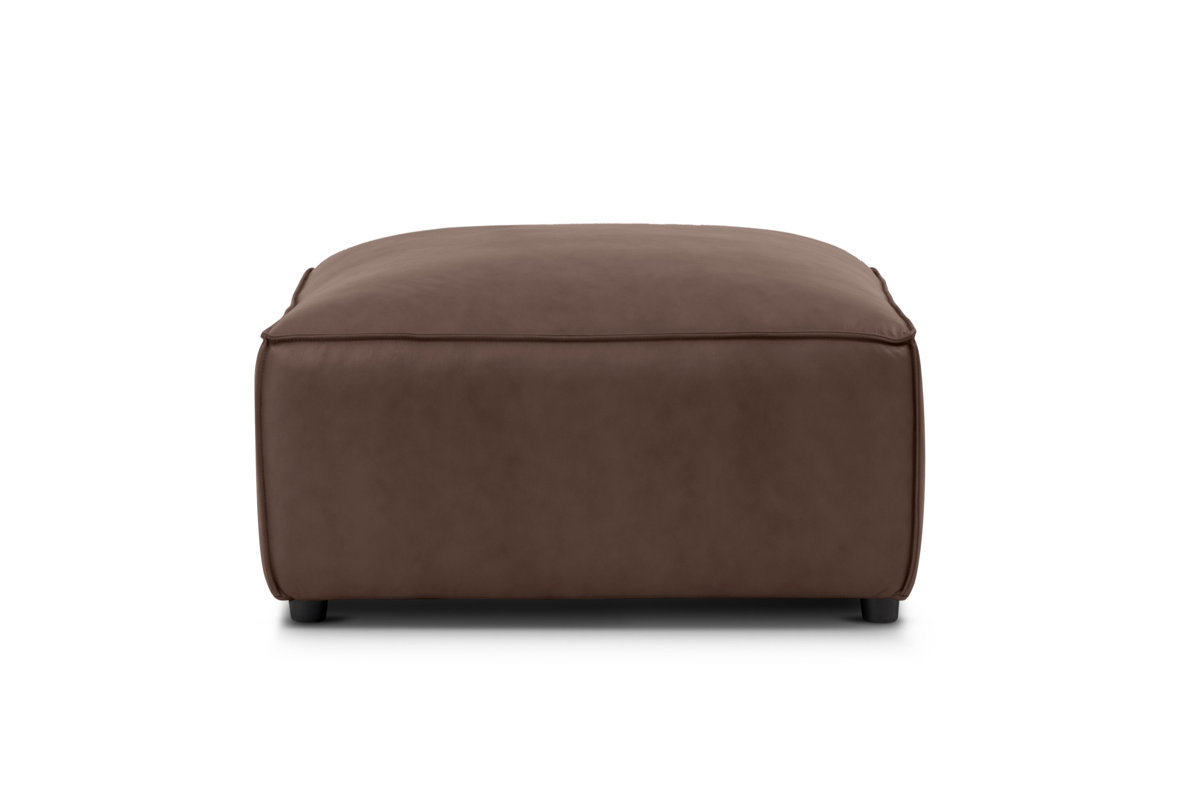 Valencia Nathan Full Aniline Leather Ottoman, Dark Chocolate