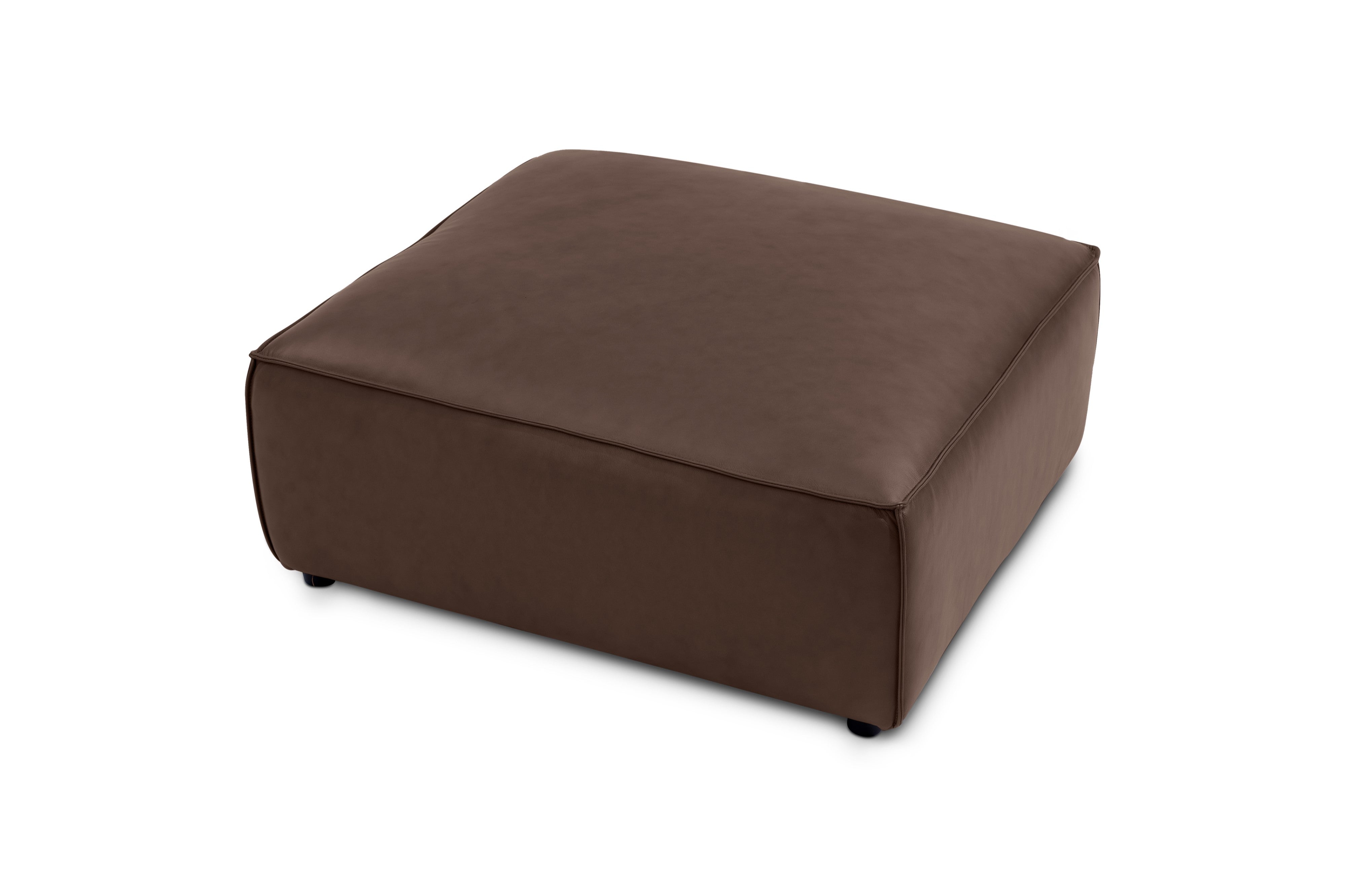 Valencia Nathan Full Aniline Leather Ottoman, Dark Chocolate