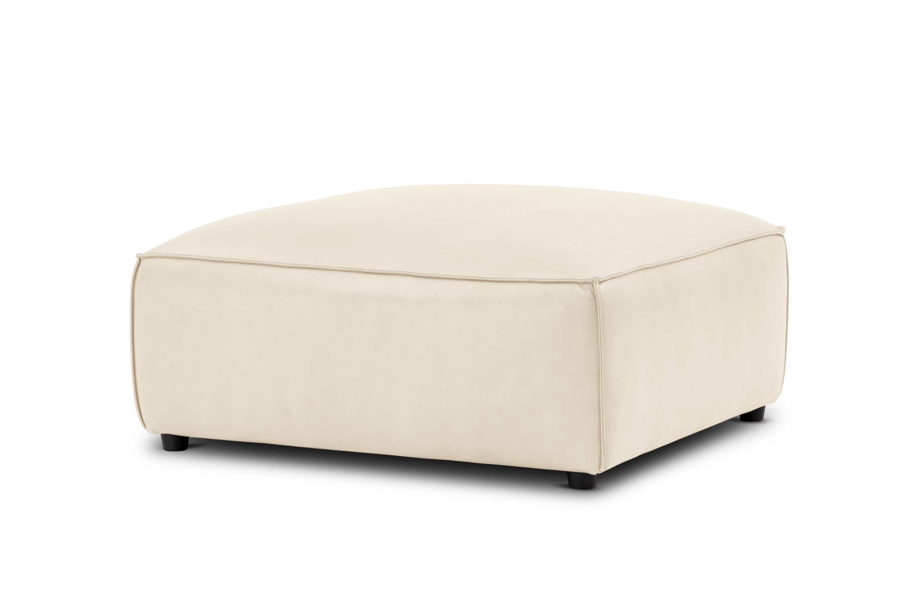 Valencia Nathan Full Aniline Leather Ottoman, Antique White