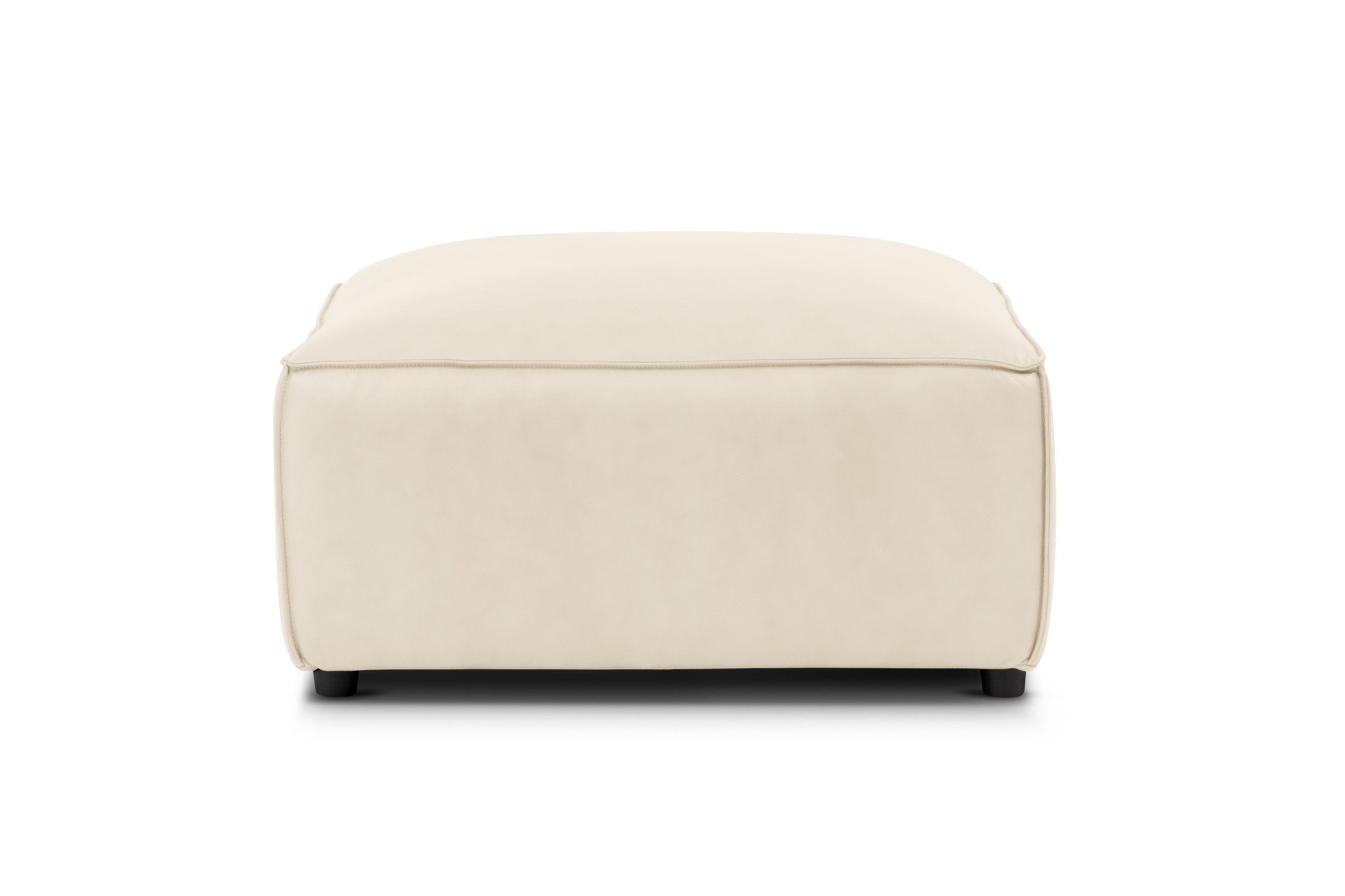 Valencia Nathan Full Aniline Leather Ottoman, Antique White