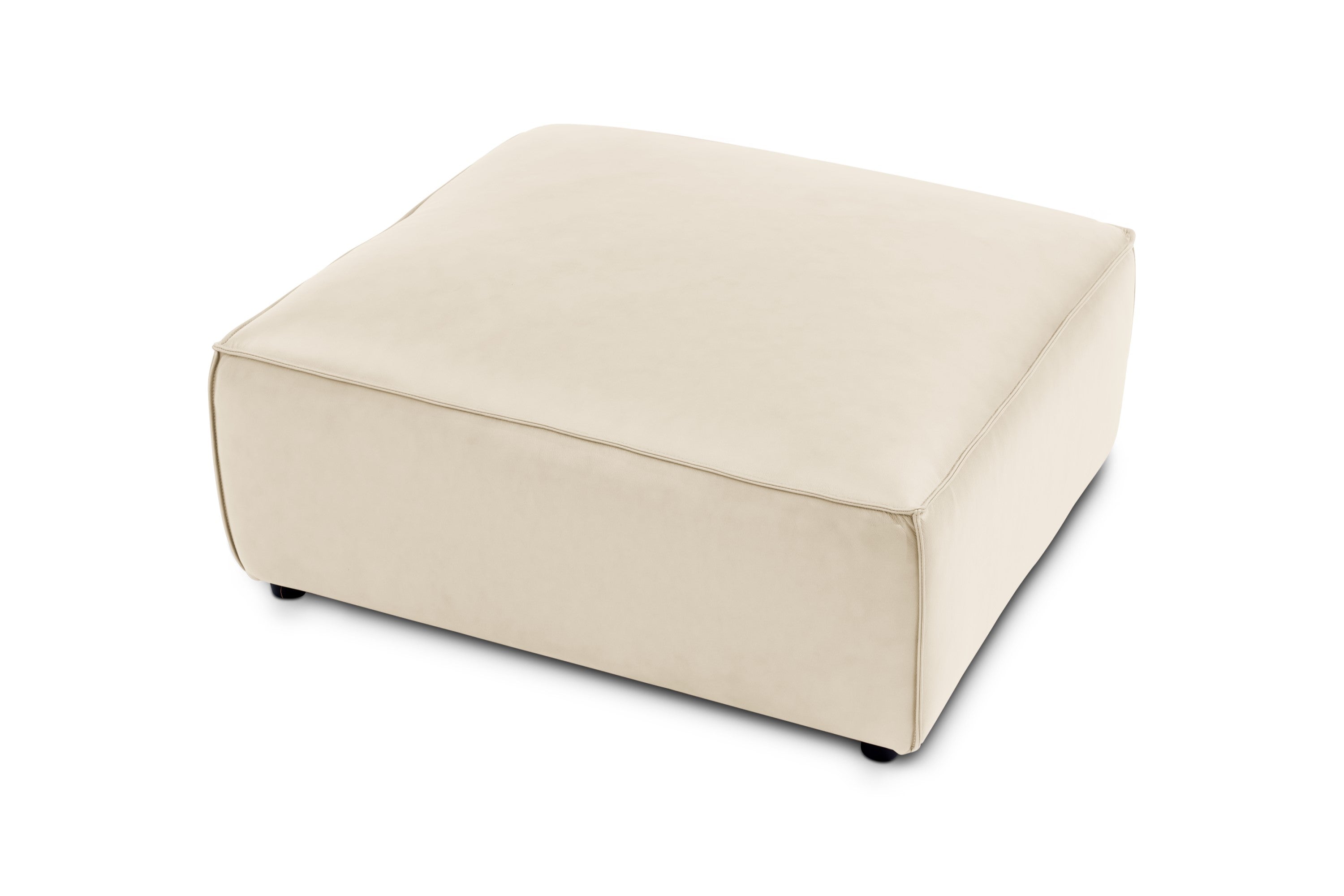 Valencia Nathan Full Aniline Leather Ottoman, Antique White