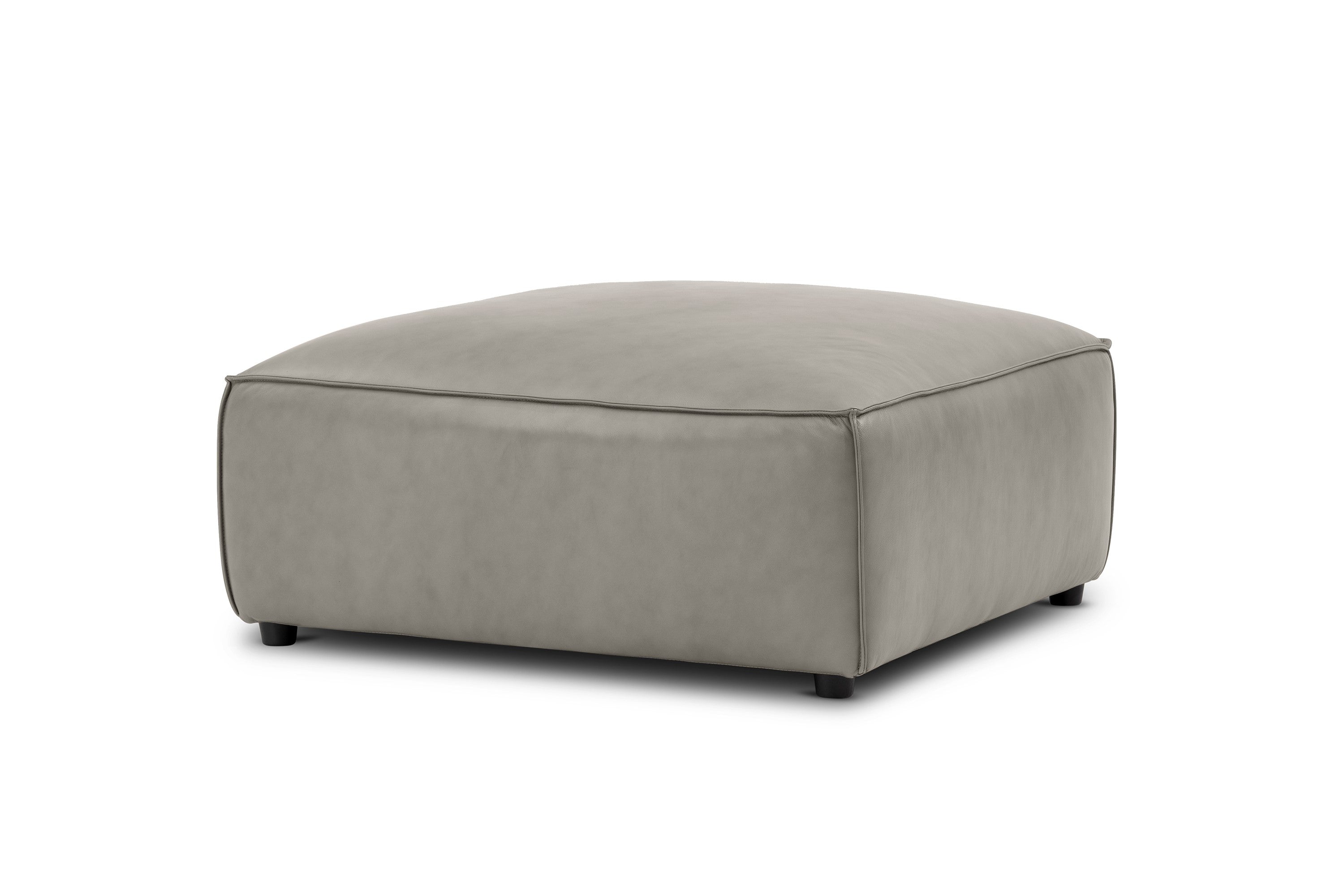 Valencia Nathan Full Aniline Ottoman, Light Grey