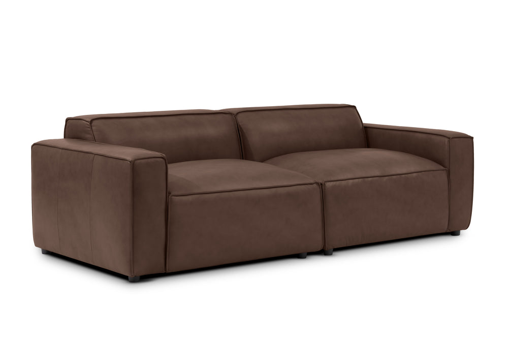 Valencia Nathan Full Aniline Leather Modular Sofa with Down Feather, Loveseat, Dark Chocolate