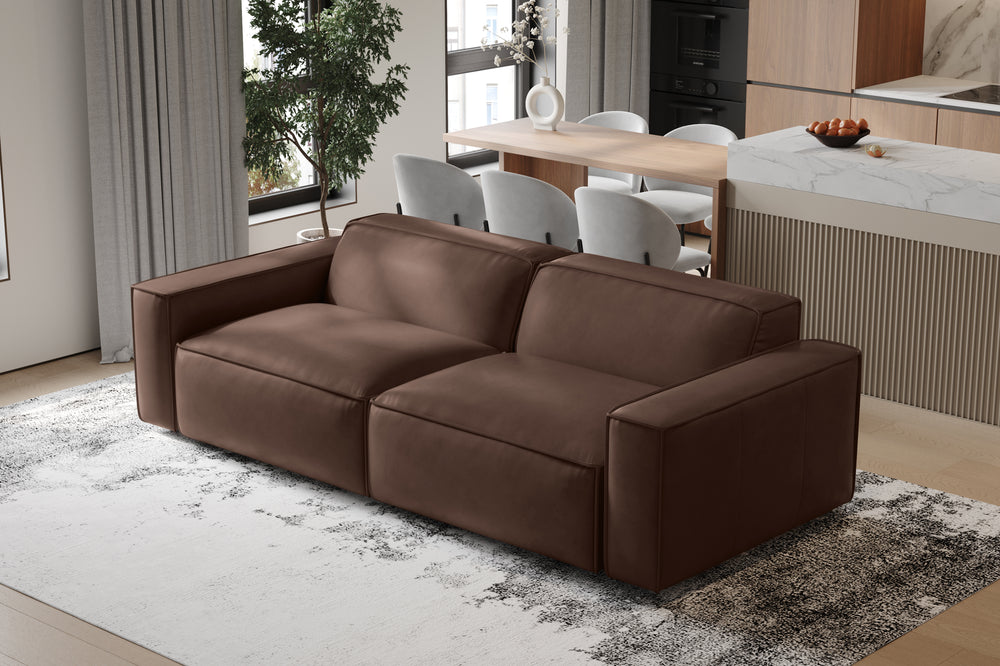 Valencia Nathan Full Aniline Leather Modular Sofa with Down Feather, Loveseat, Dark Chocolate