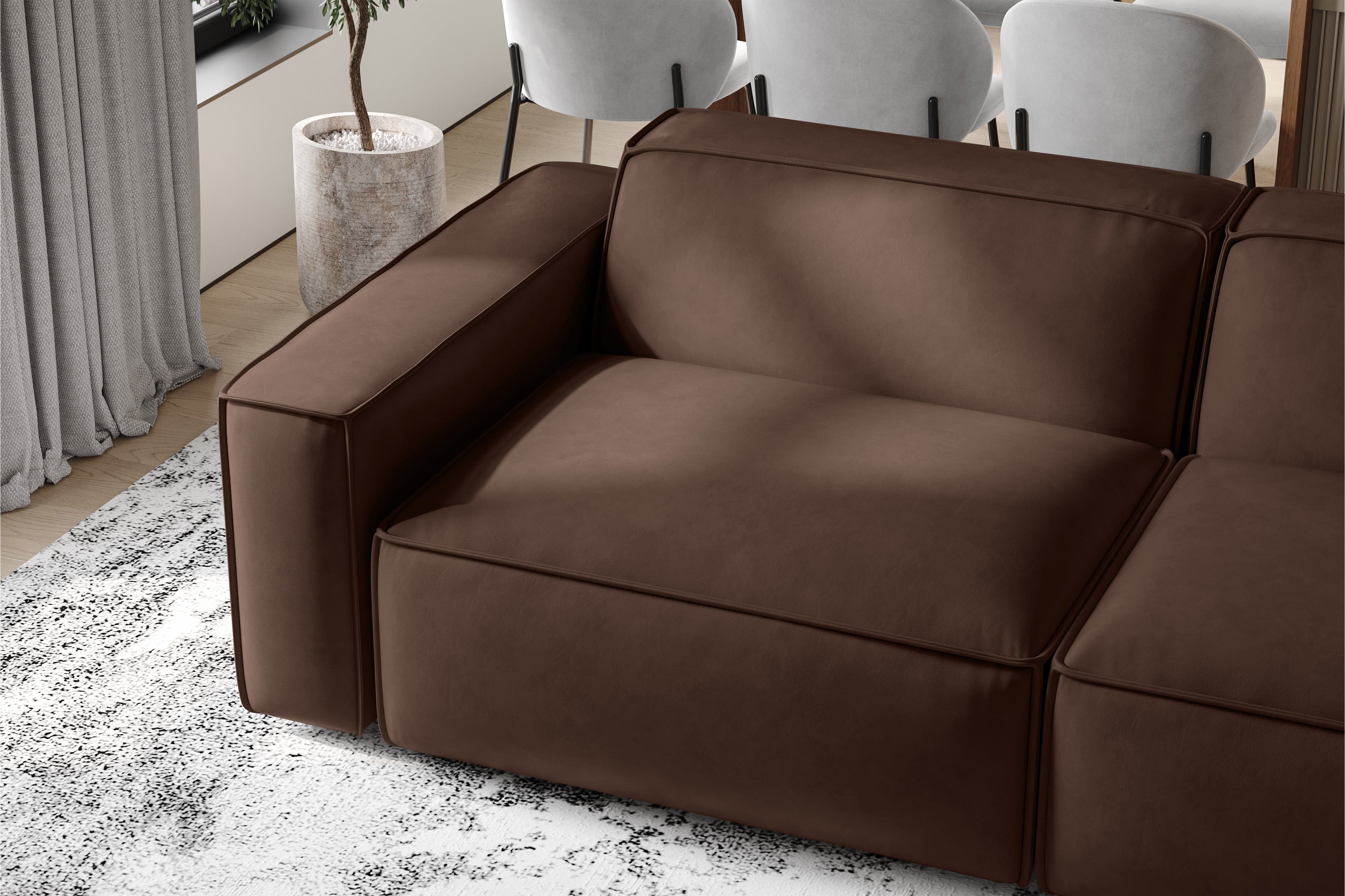 Valencia Nathan Full Aniline Leather Modular Sofa with Down Feather, Loveseat, Dark Chocolate