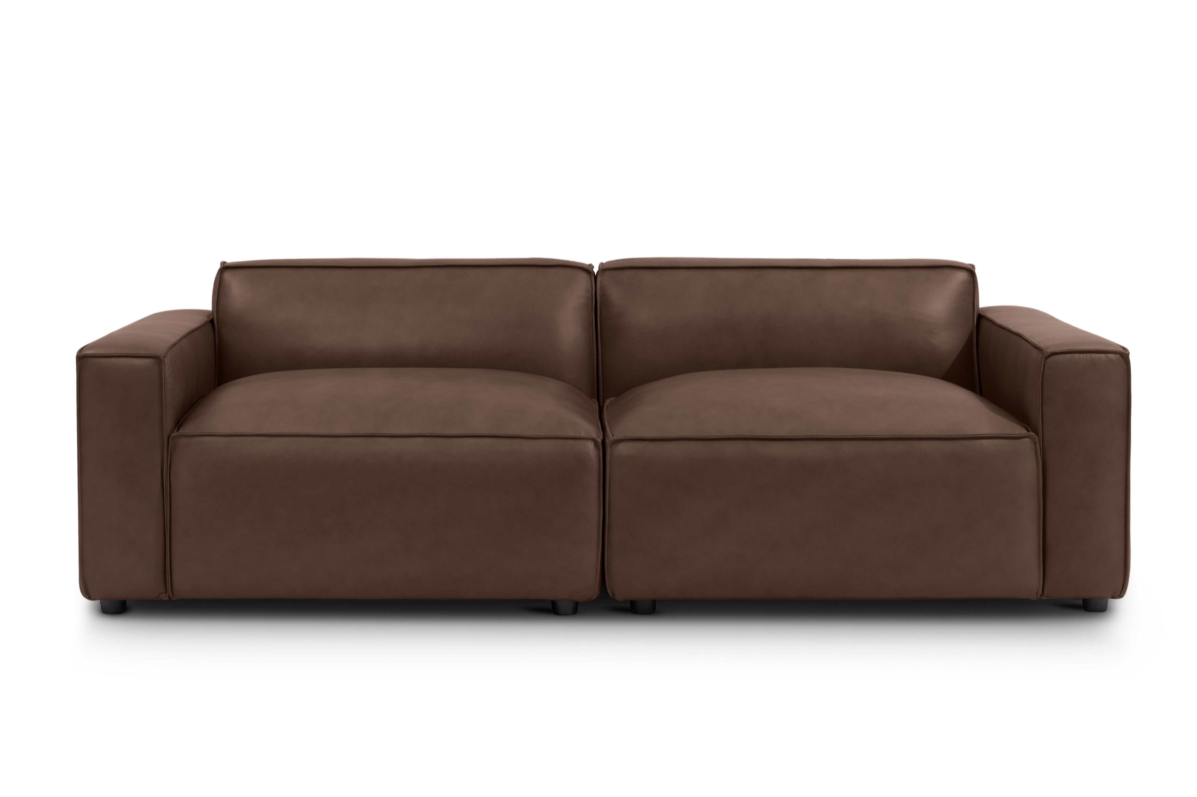 Valencia Nathan Full Aniline Leather Modular Sofa with Down Feather, Loveseat, Dark Chocolate