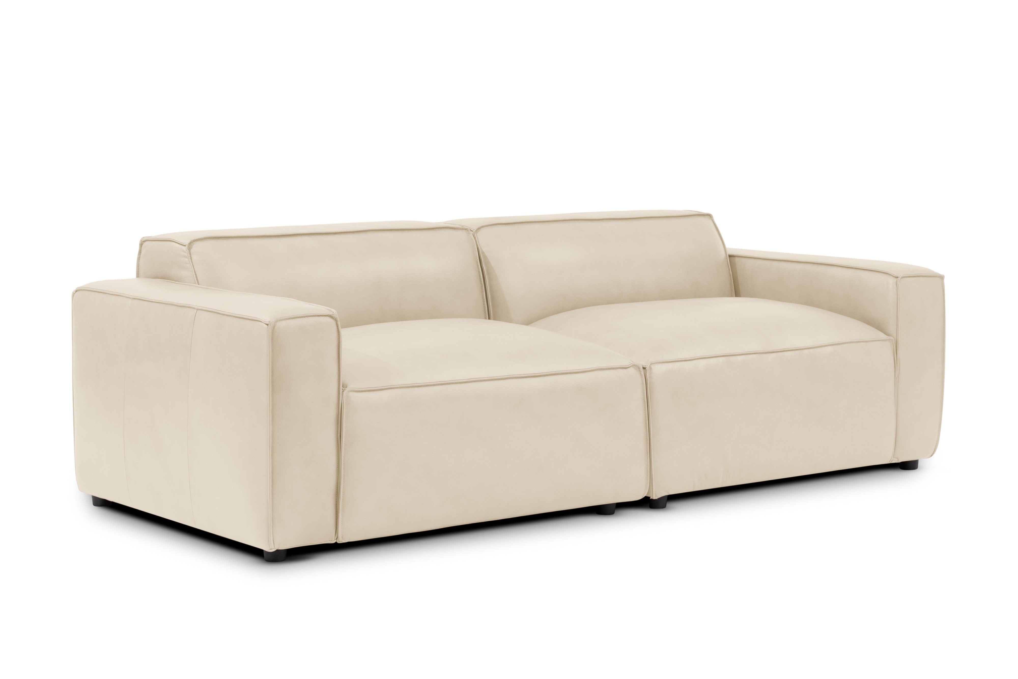 Valencia Nathan Full Aniline Leather Modular Sofa with Down Feather, Loveseat, Antique White