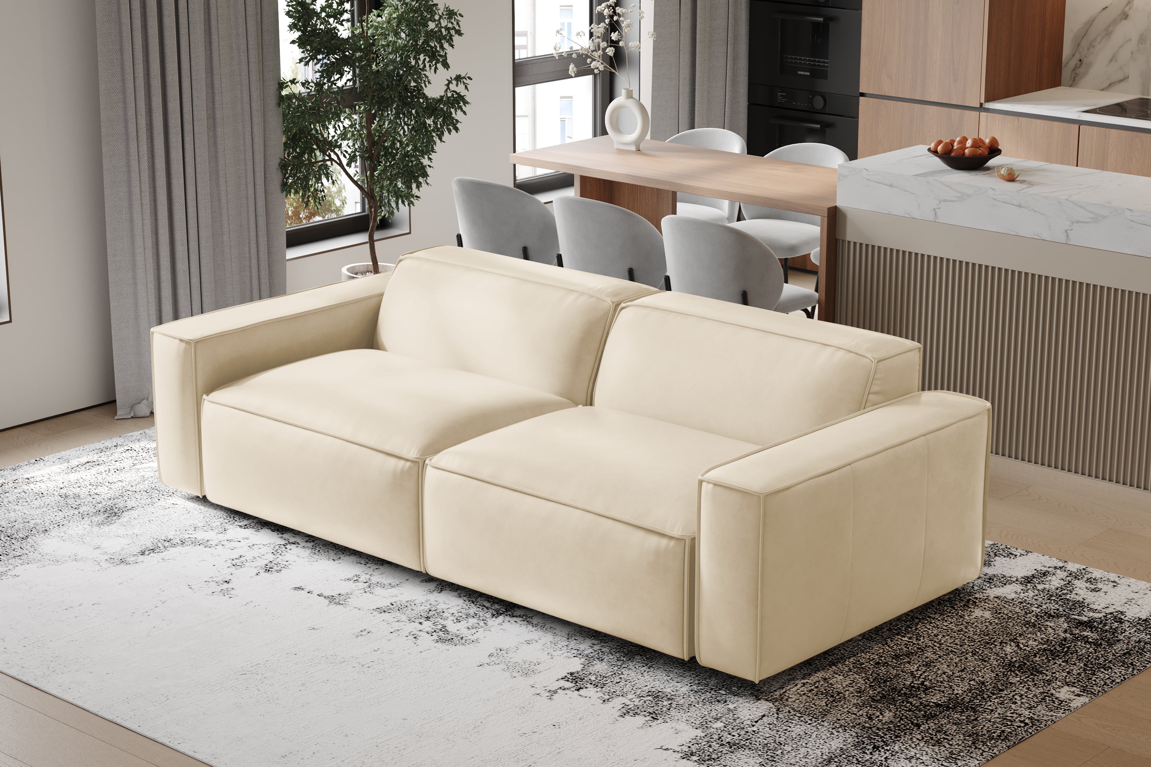 Valencia Nathan Full Aniline Leather Modular Sofa with Down Feather, Loveseat, Antique White