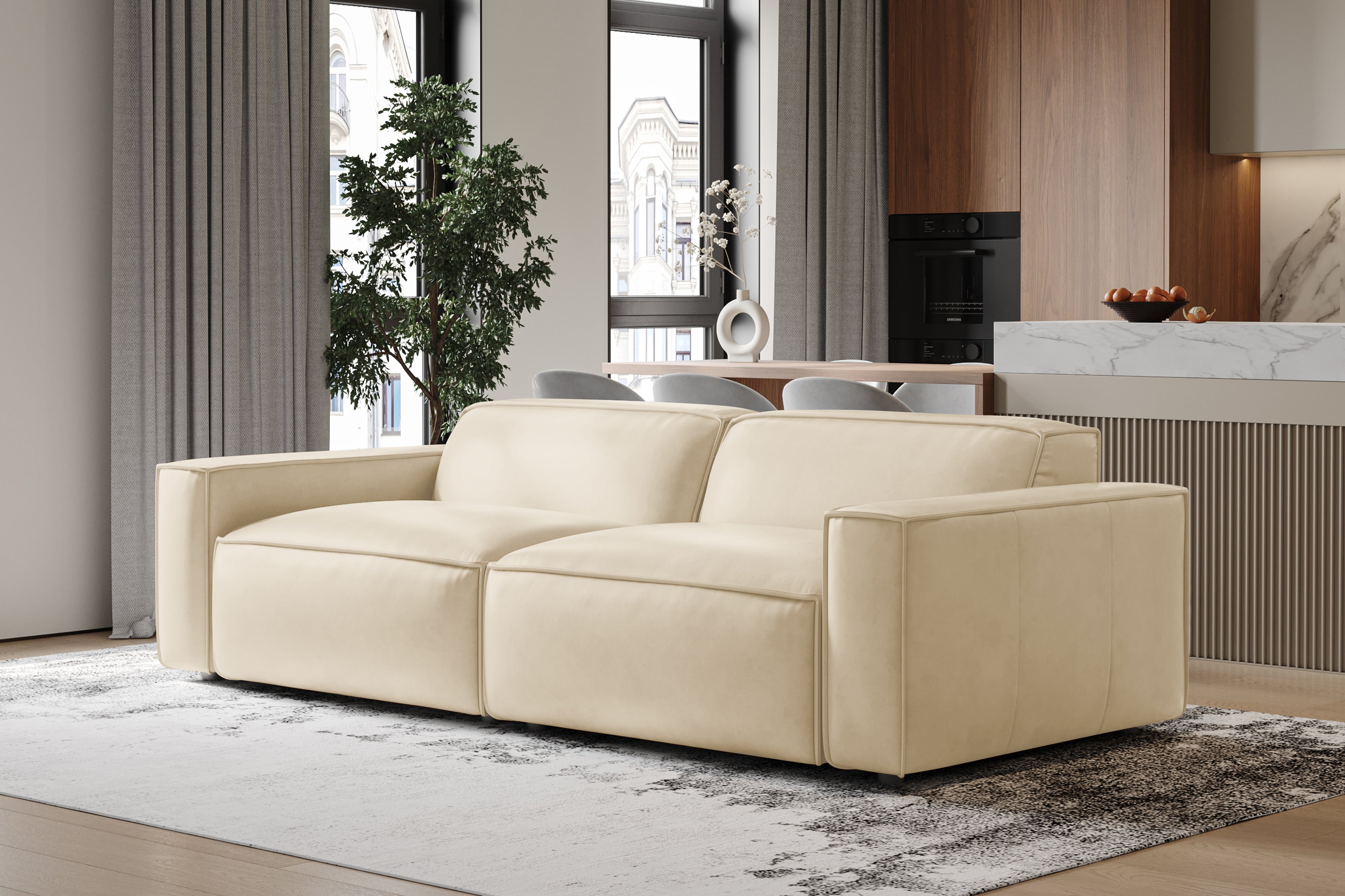 Valencia Nathan Full Aniline Leather Modular Sofa with Down Feather, Loveseat, Antique White